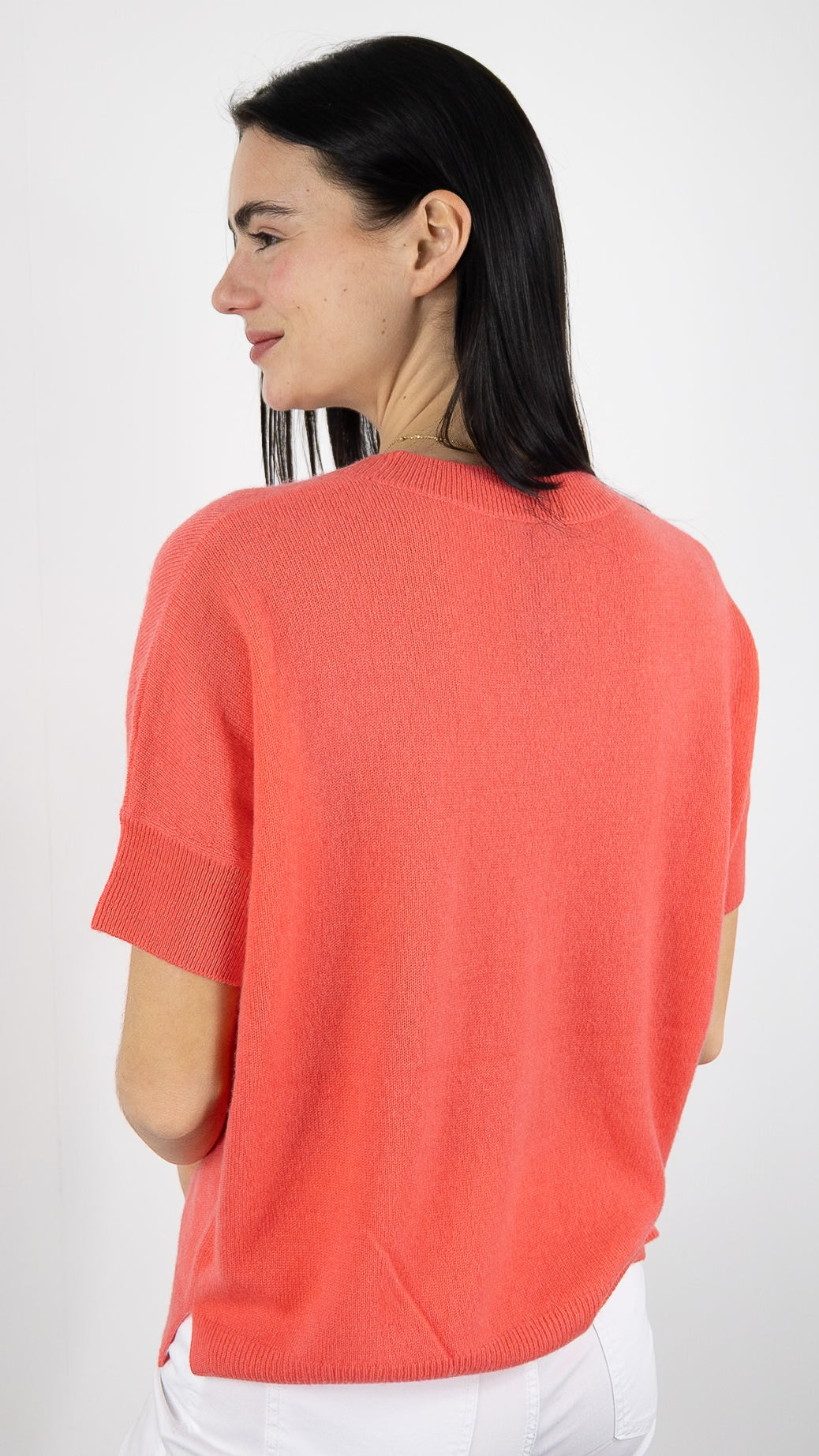 PULL CACHEMIRE MANCHES COURTES FEMME#COLOR_27172/CORAL CORAIL