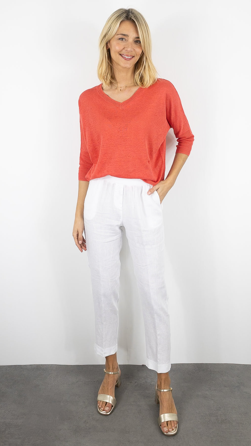 PULL COL V EN LIN POUR FEMME ESTHEME CKE5043E#COLOR_
26004/WATERMELON