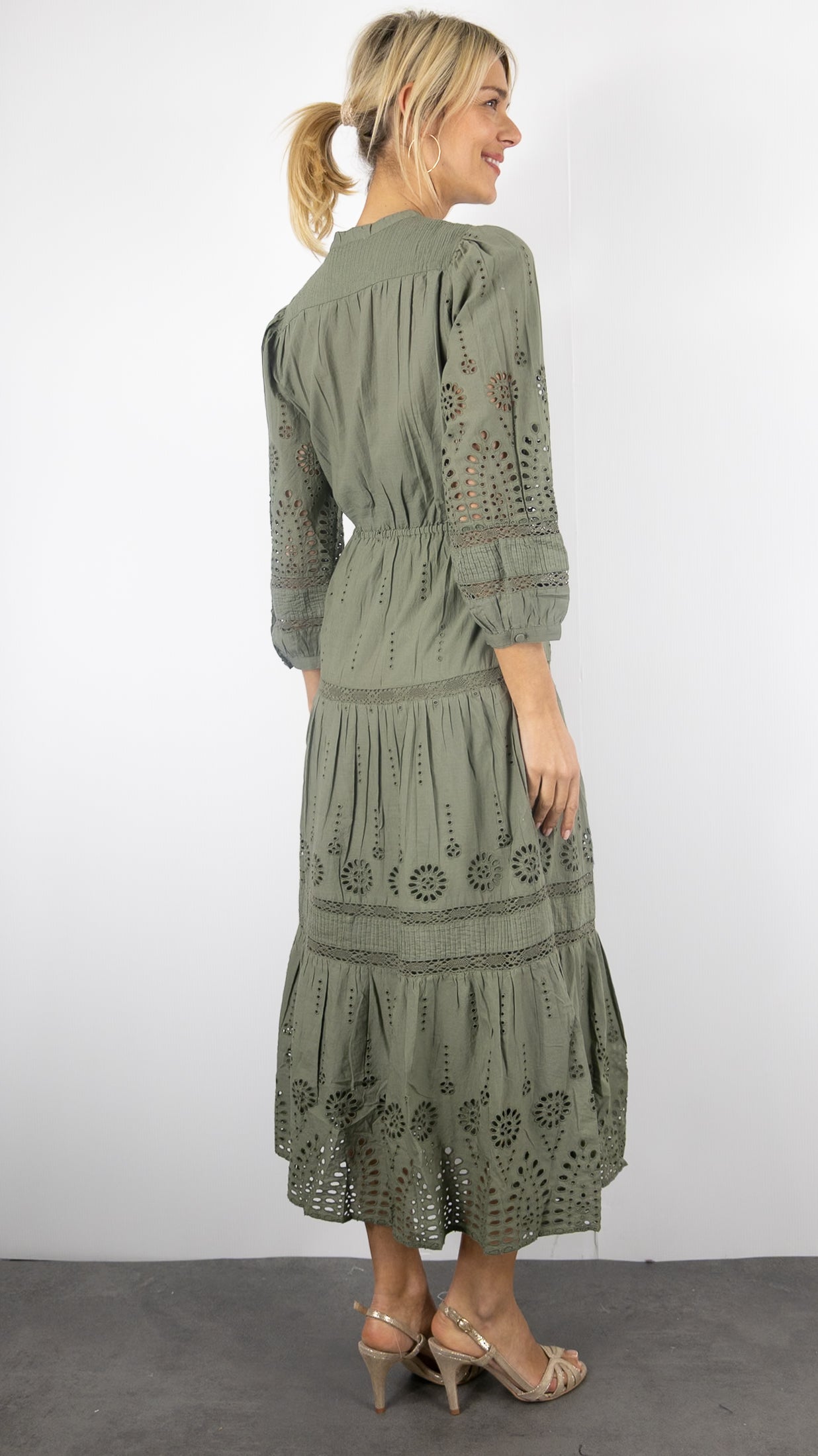 ROBE LONGUE EN DENTELLE KAKI GERARD DAREL RHONIE
