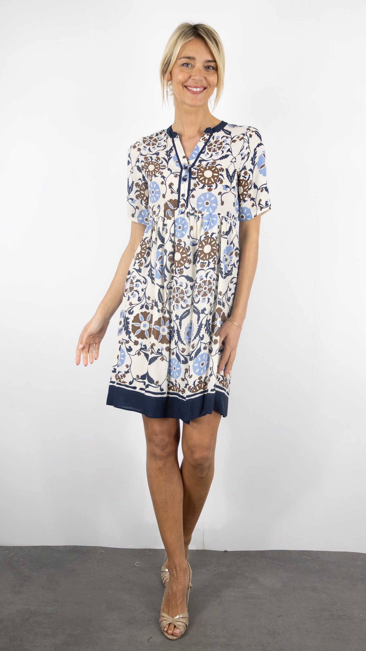 ROBE FLUIDE IMPRIME ARABESQUE MARINE CHOCO GERARD DAREL ROMAINE