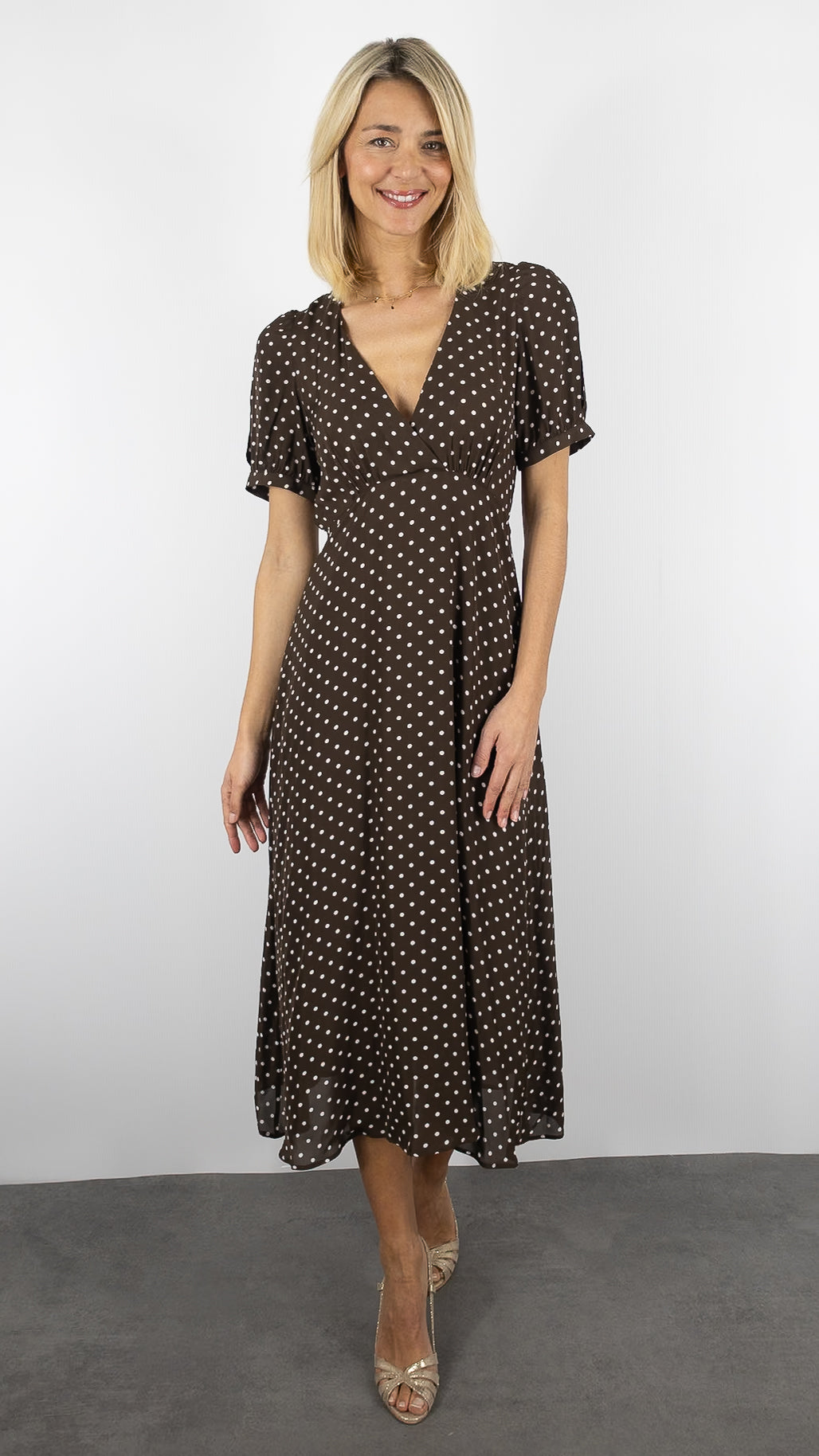 ROBE MIDI IMPRIME A POIS MARRON GERARD DAREL RAZAN