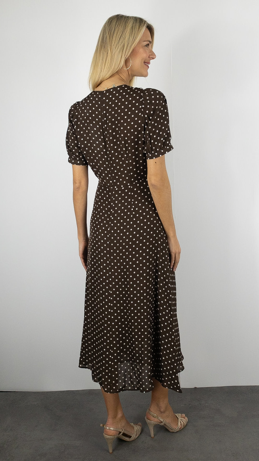 ROBE MIDI IMPRIME A POIS MARRON GERARD DAREL RAZAN