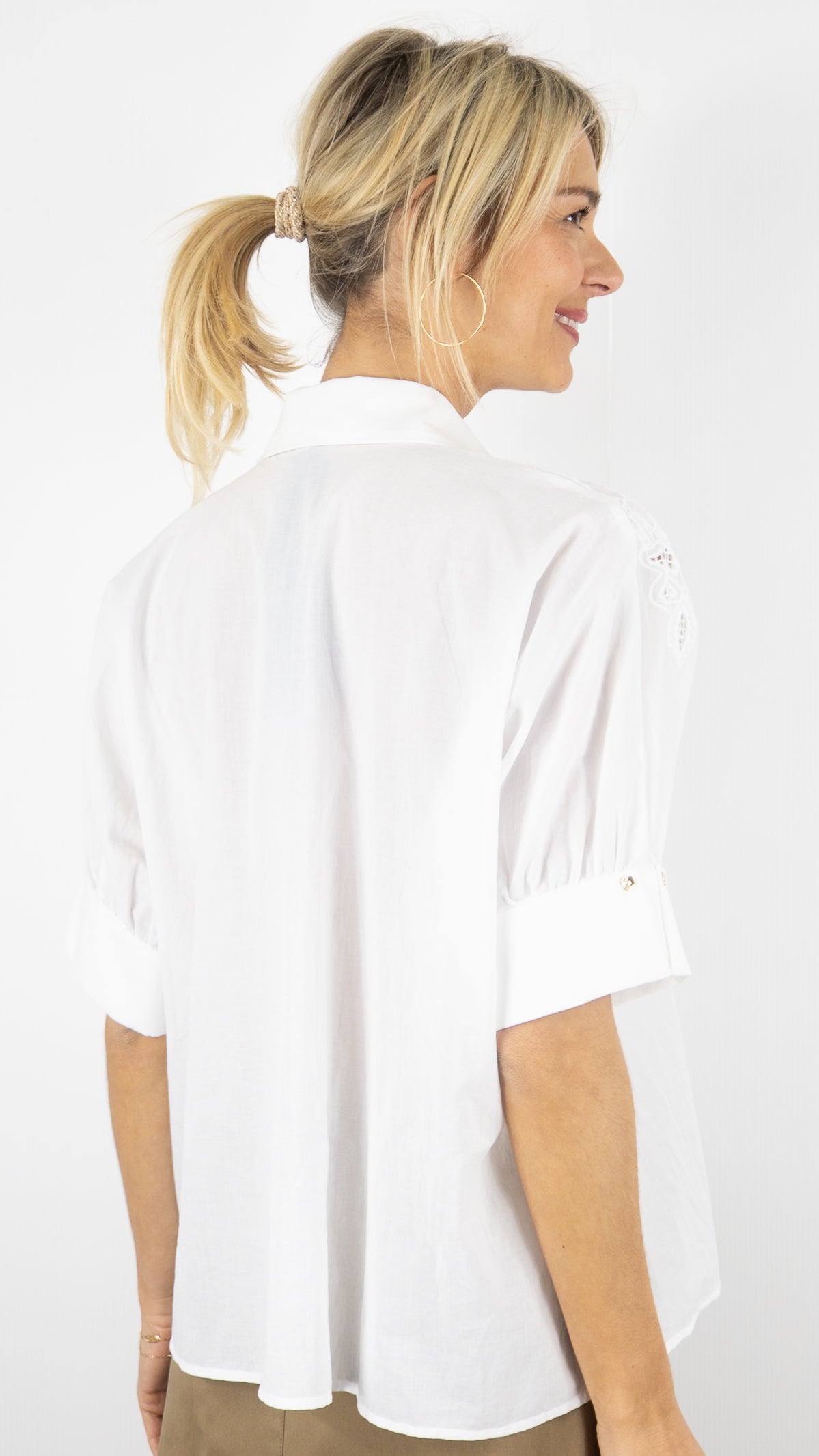 BLOUSE BRODEE ECRUE MANCHES COURTES FEMME CAROLINE BISS 1687