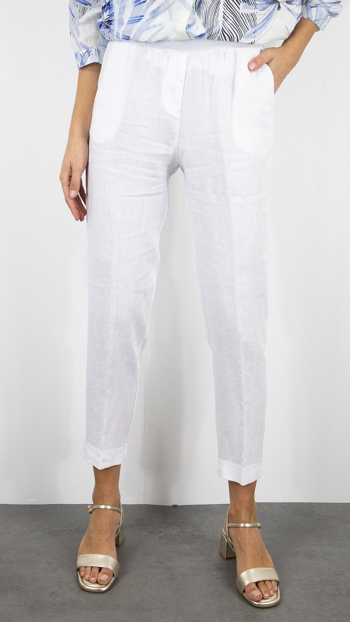 PANTALON EN LIN TAILLE ELASTIQUE ROSSO 35 N861PA/8000#COLOR_701/BLANC