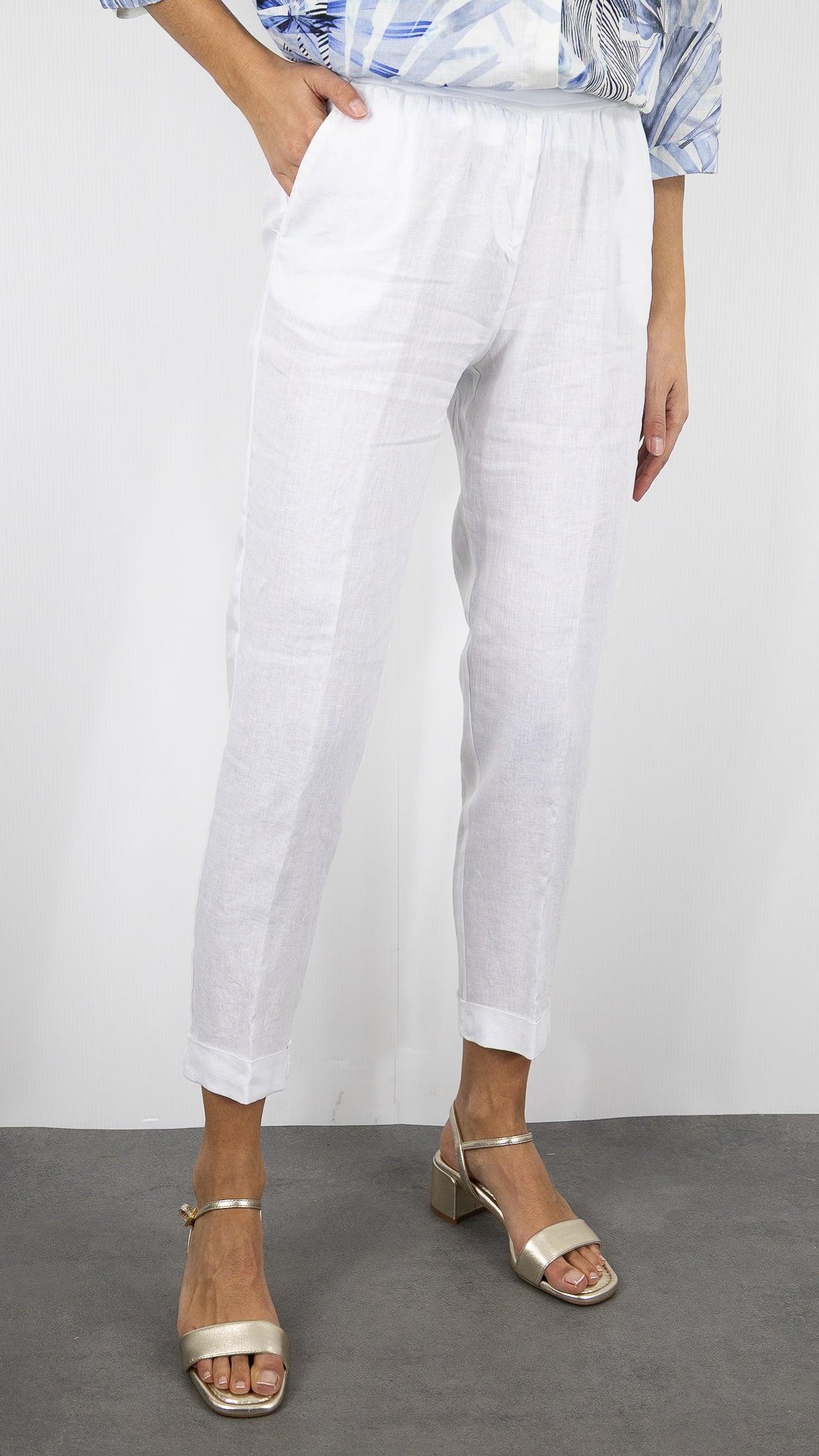 PANTALON EN LIN TAILLE ELASTIQUE ROSSO 35 N861PA/8000#COLOR_701/BLANC