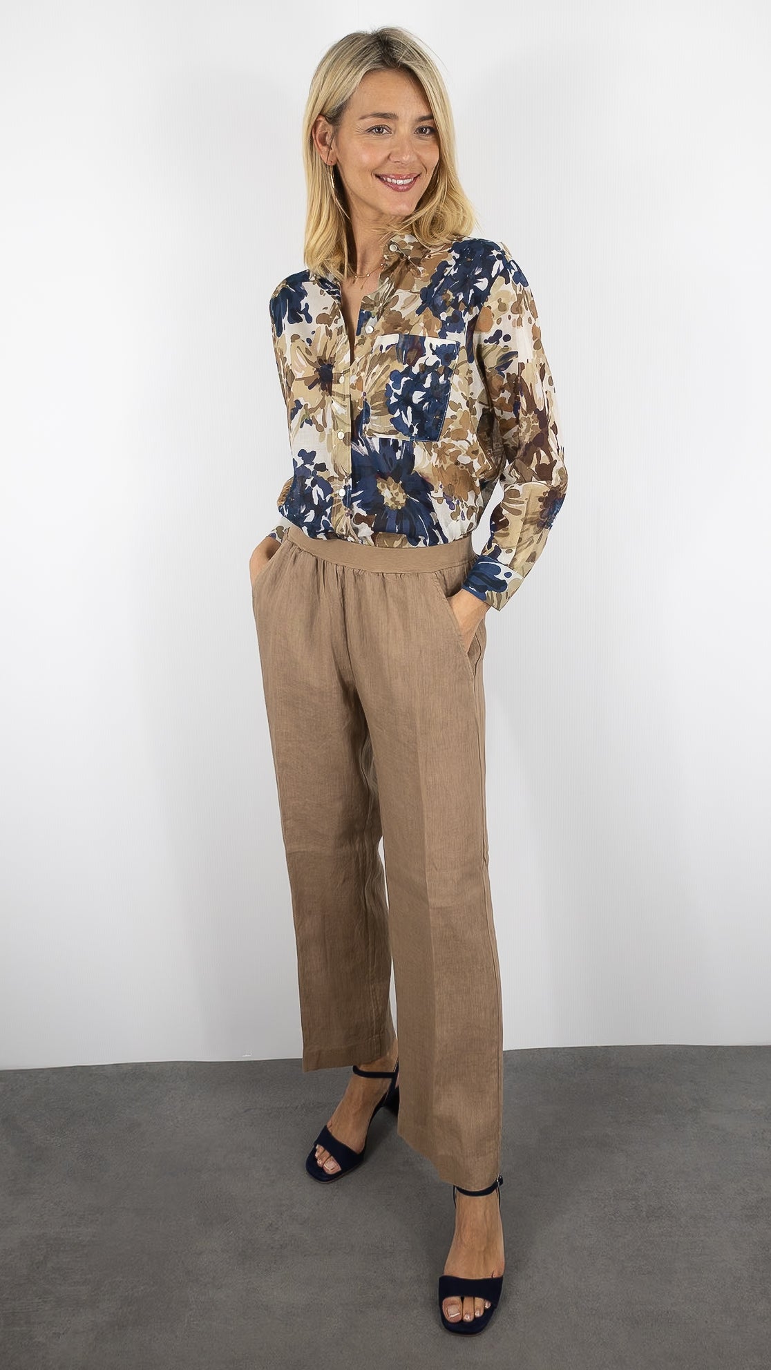 PANTALON DROIT EN LIN POUR FEMME CAMEL ROSSO 35 N1890P/8000