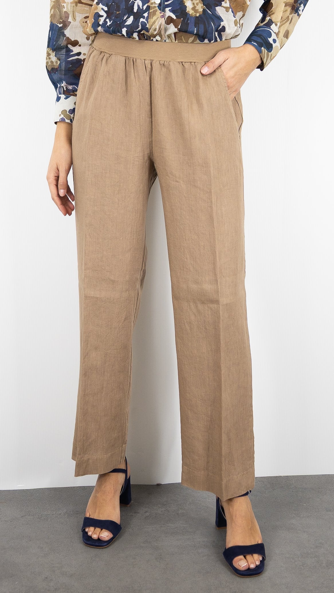 PANTALON DROIT EN LIN POUR FEMME CAMEL ROSSO 35 N1890P/8000