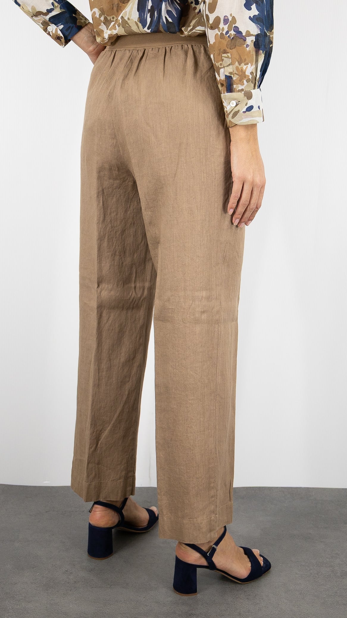 PANTALON DROIT EN LIN POUR FEMME CAMEL ROSSO 35 N1890P/8000