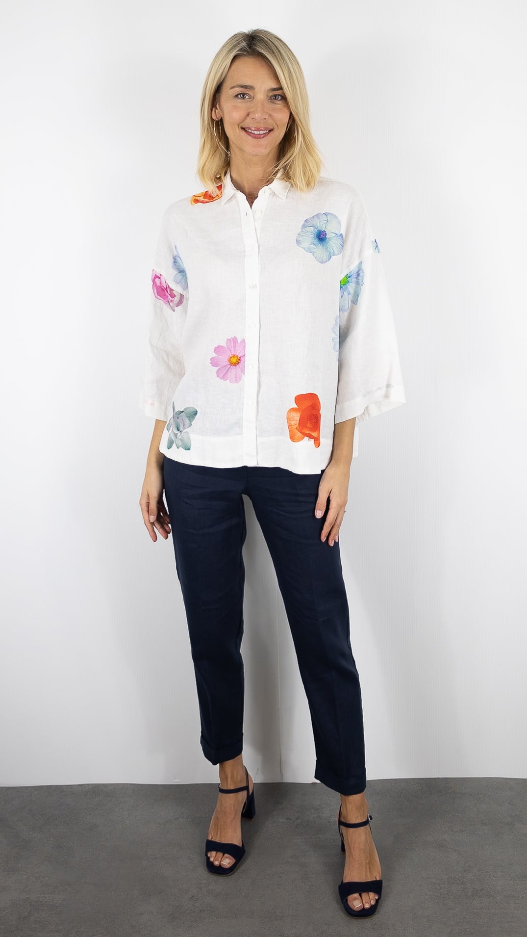 BLOUSE FLEURIE EN LIN POUR FEMME ROSSO 35 N1941B/8471