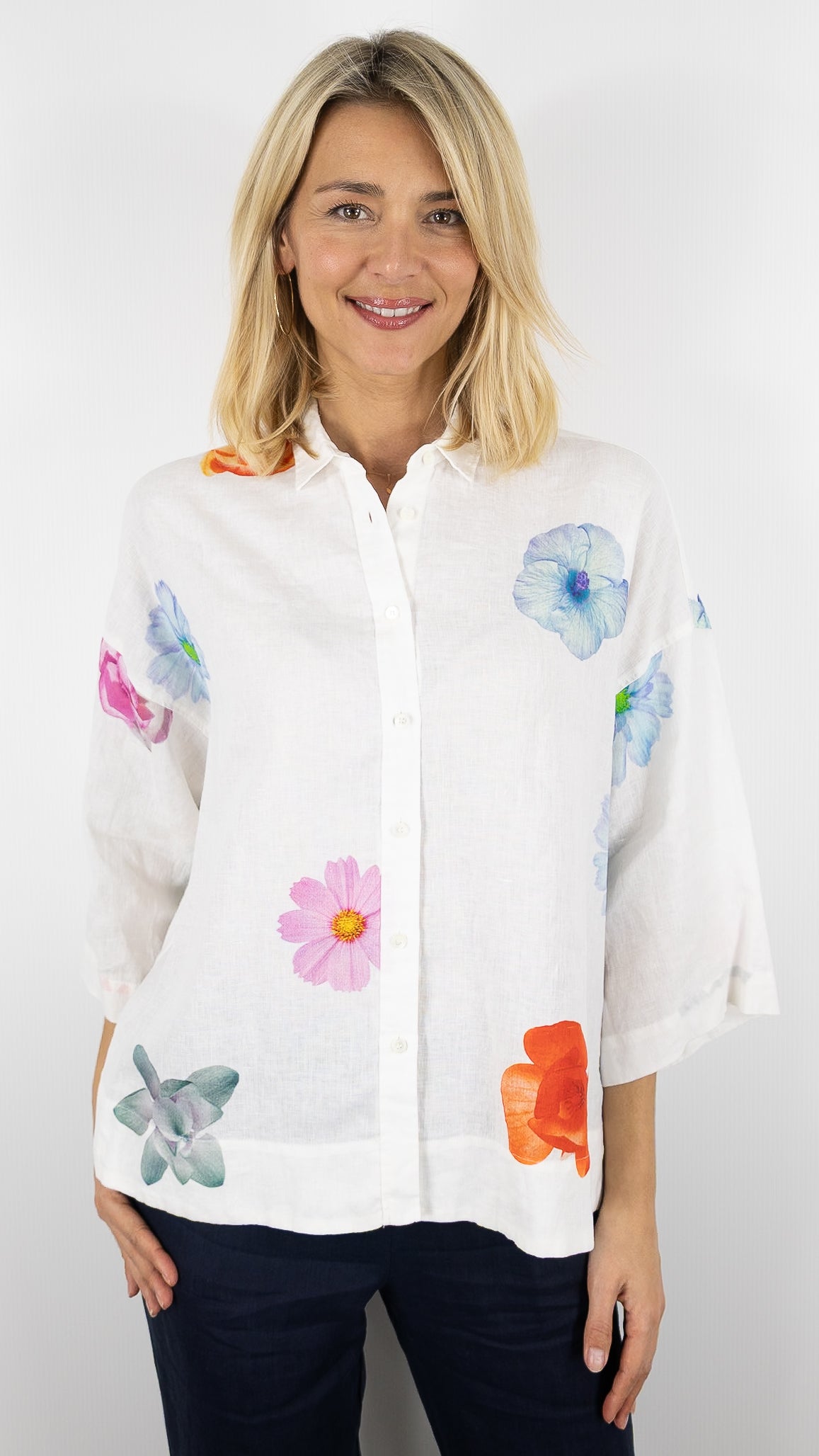 BLOUSE FLEURIE EN LIN POUR FEMME ROSSO 35 N1941B/8471