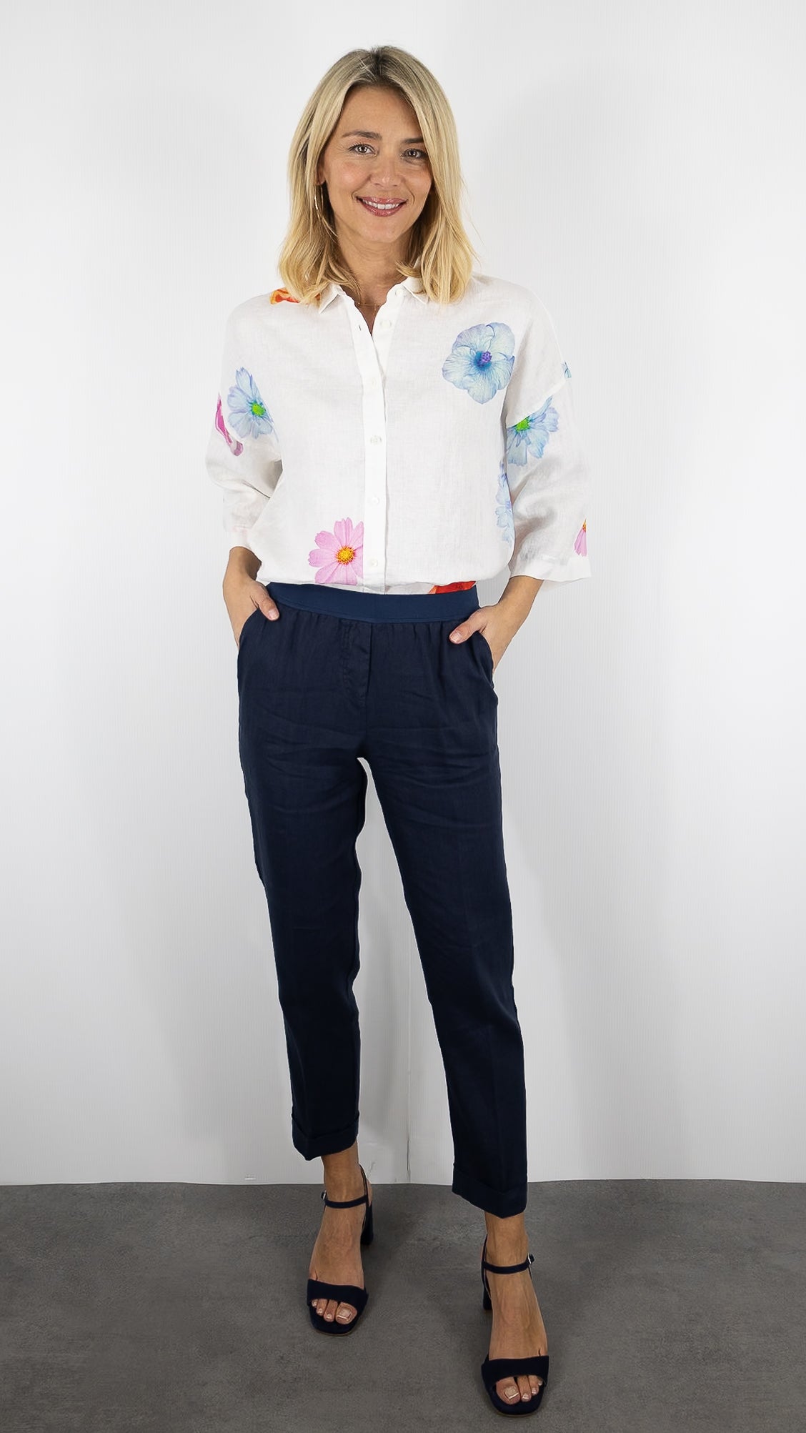 PANTALON EN LIN TAILLE ELASTIQUE ROSSO 35 N861PA/8000#COLOR_752/MARINE