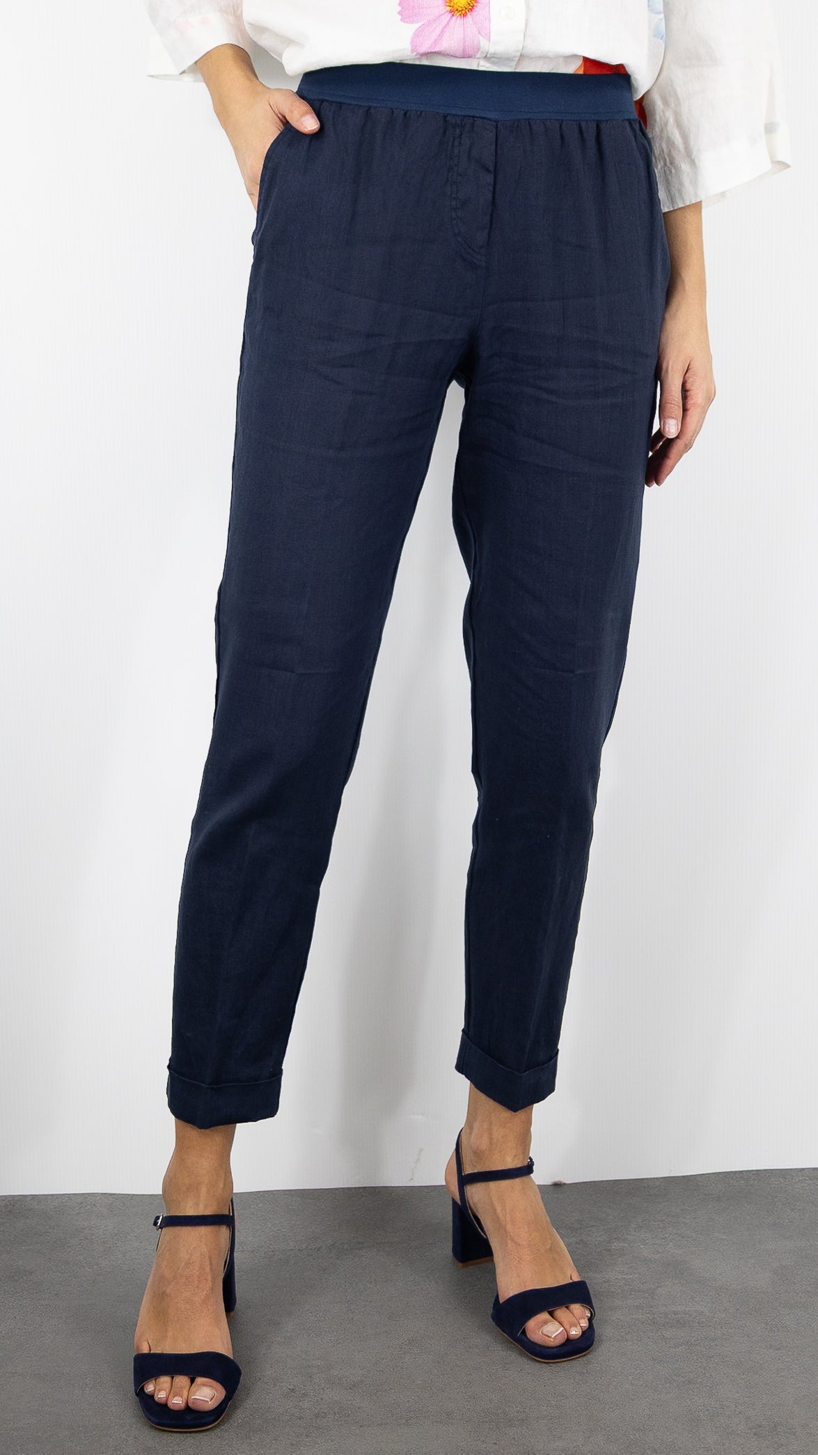 PANTALON EN LIN TAILLE ELASTIQUE ROSSO 35 N861PA/8000#COLOR_752/MARINE