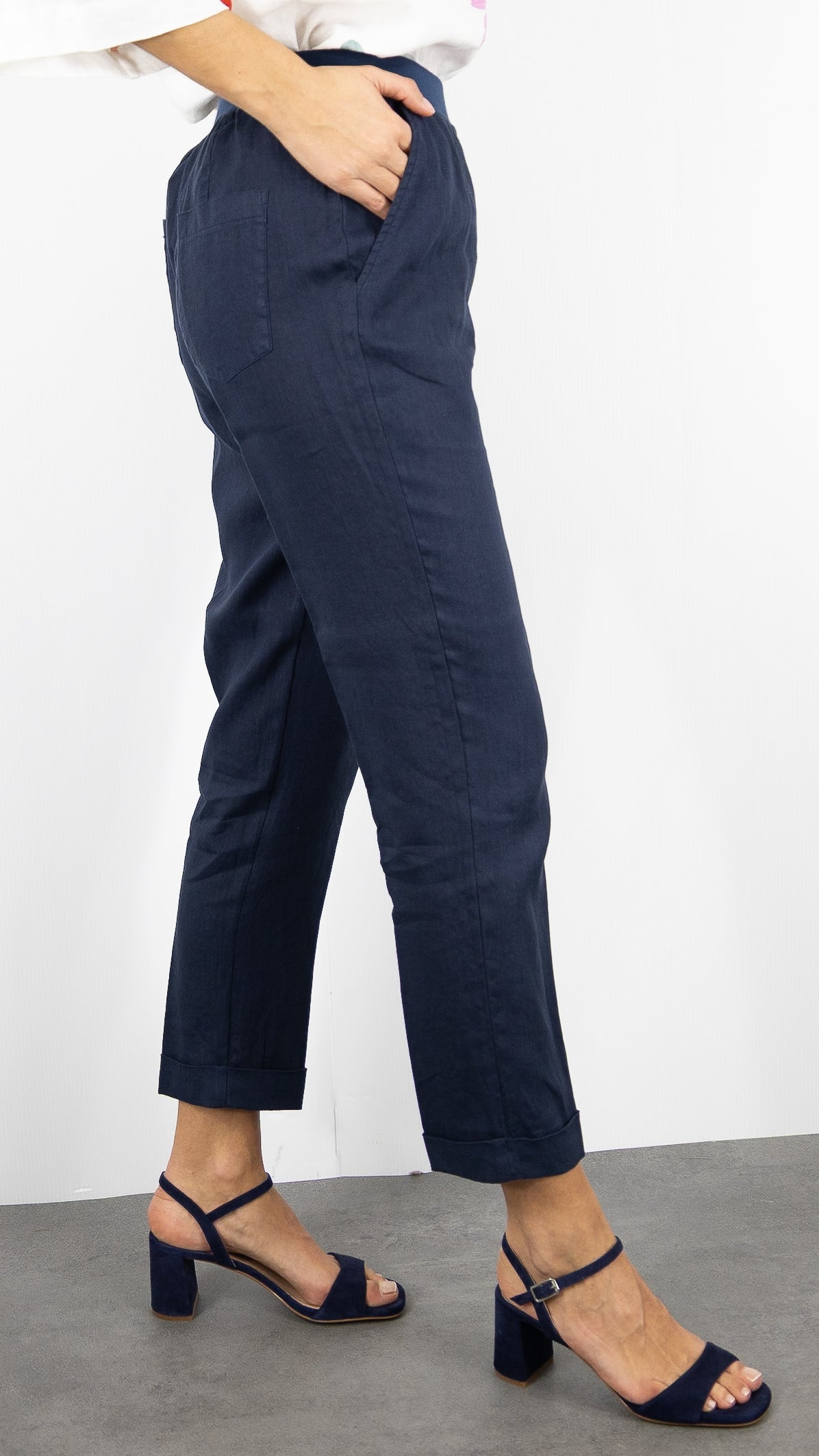 PANTALON EN LIN TAILLE ELASTIQUE ROSSO 35 N861PA/8000#COLOR_752/MARINE