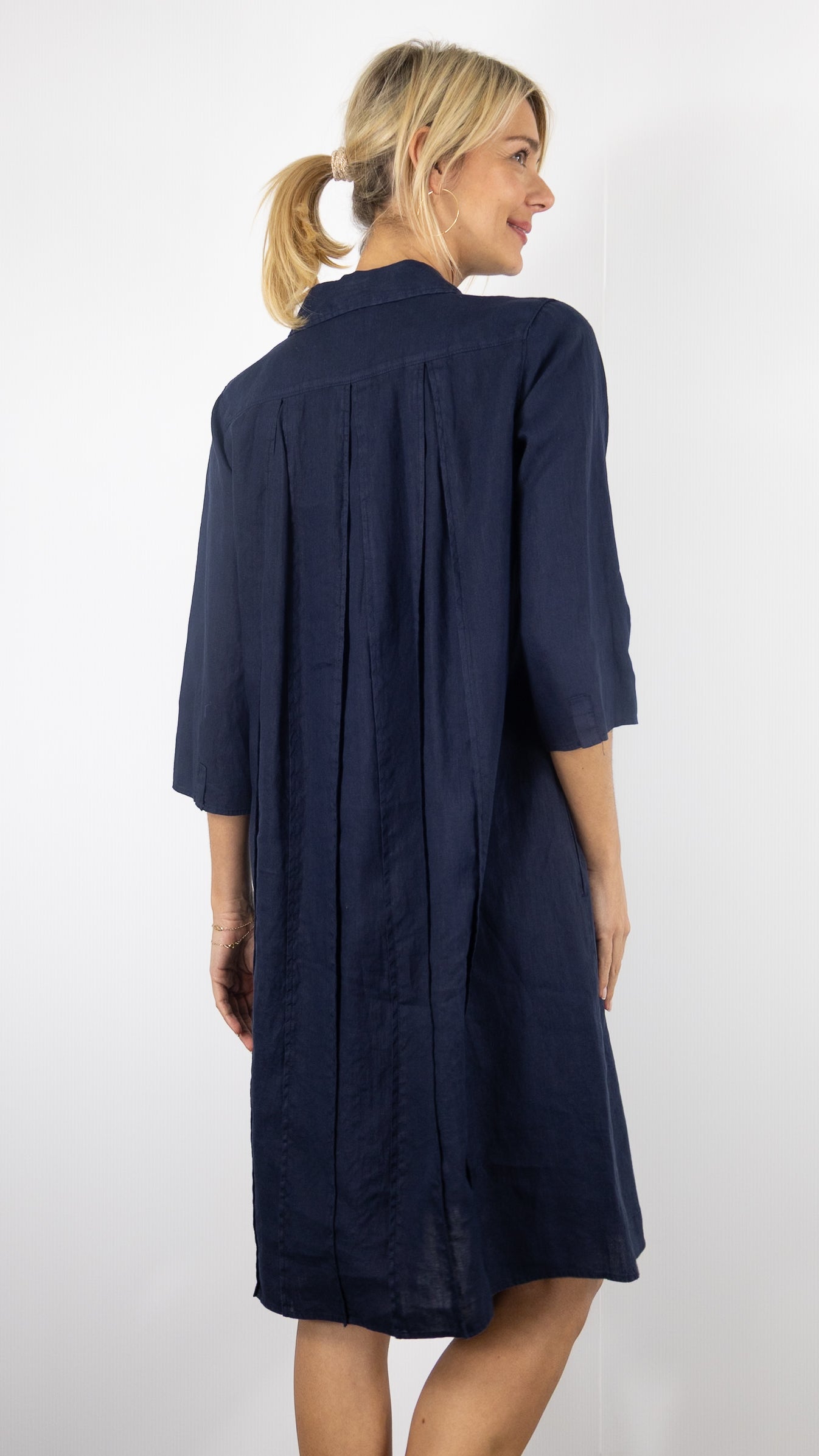 Robe en lin manches 3/4 ROSSO 35 #COLOR_752/marine