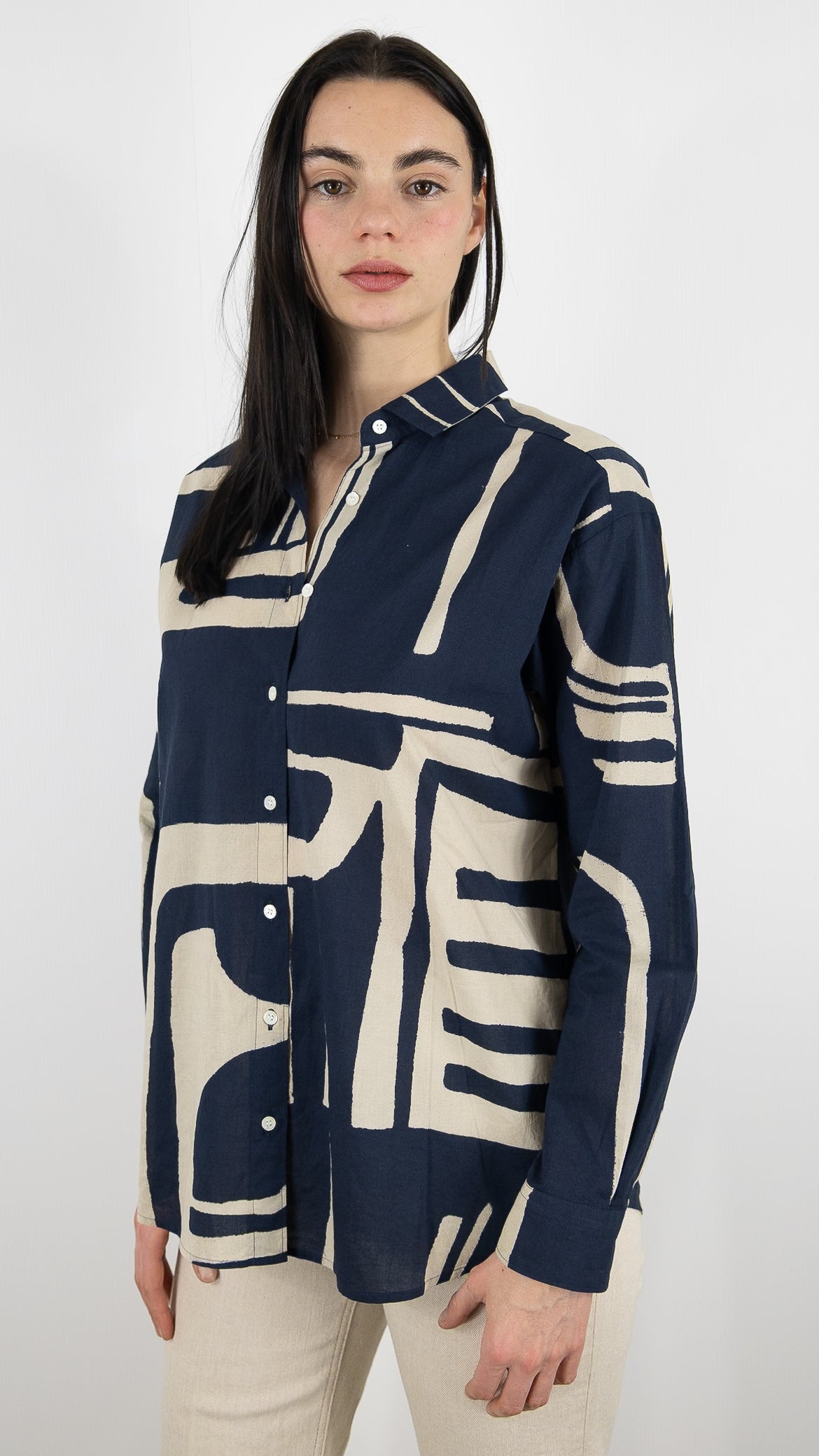 CHEMISE IMPRIMEE AMPLE EN COTON HARTFORD CHARLOT#COLOR_02/NATURAL NAVY