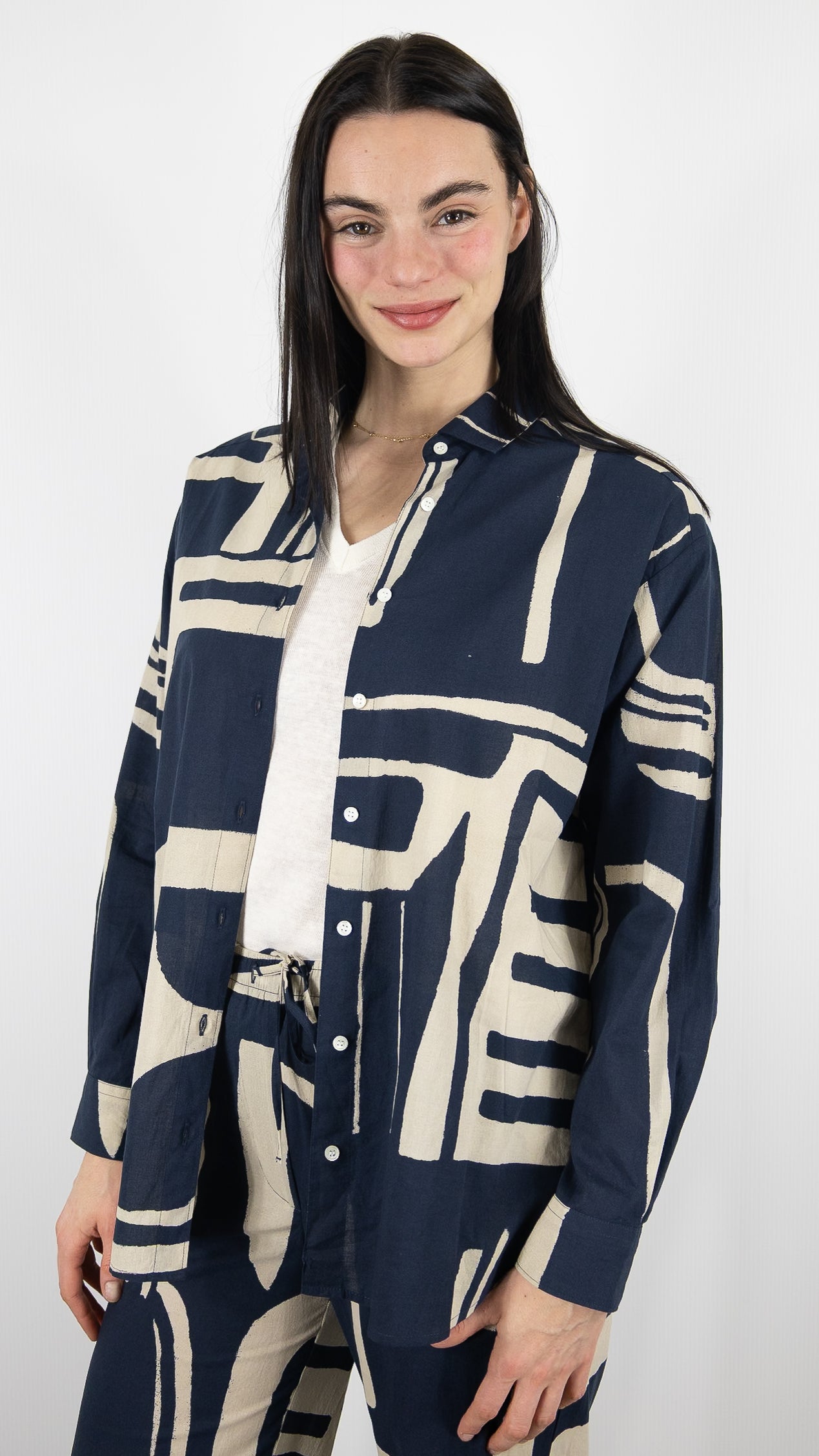 CHEMISE IMPRIMEE AMPLE EN COTON HARTFORD CHARLOT#COLOR_02/NATURAL NAVY