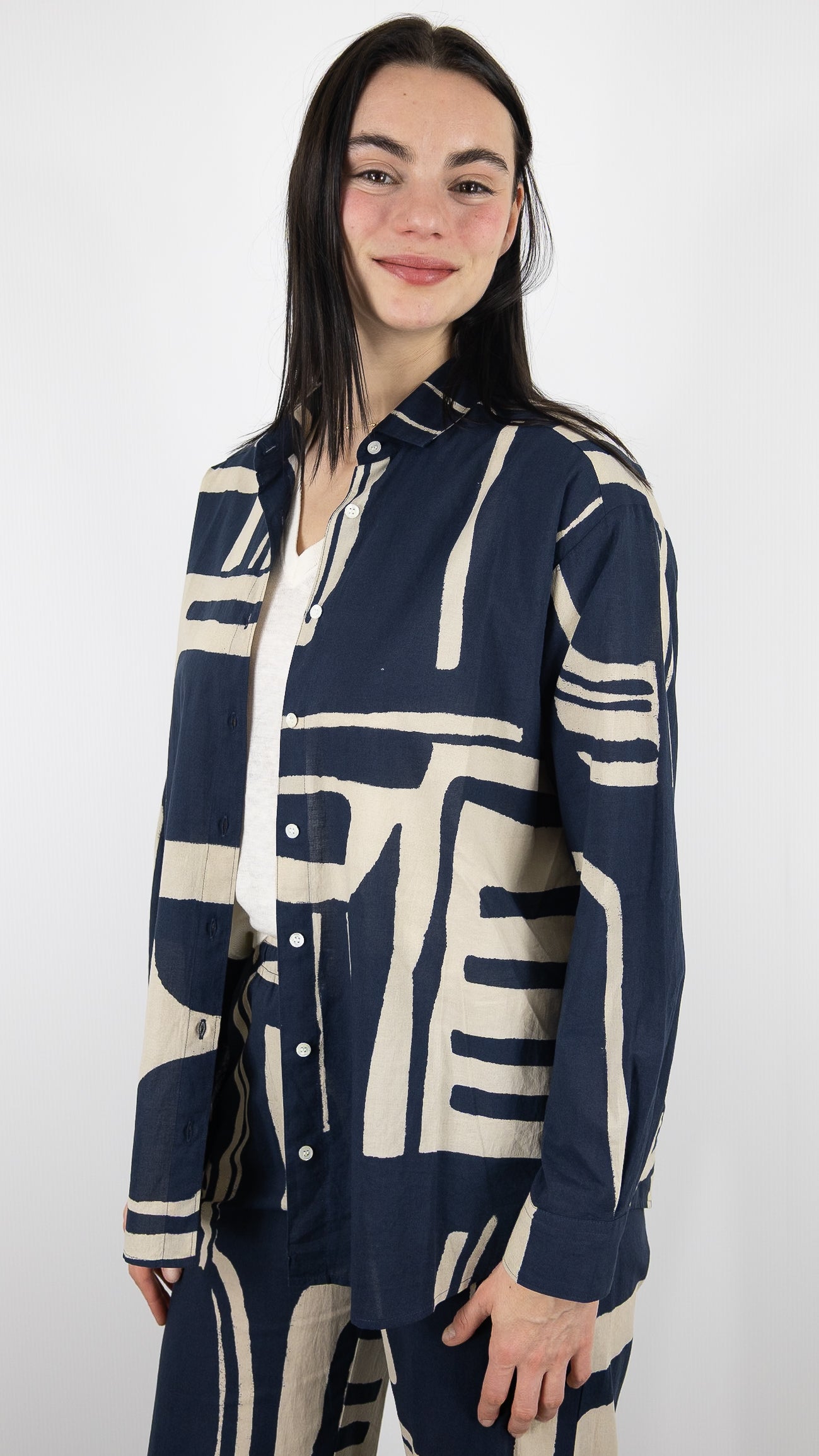 CHEMISE IMPRIMEE AMPLE EN COTON HARTFORD CHARLOT#COLOR_02/NATURAL NAVY