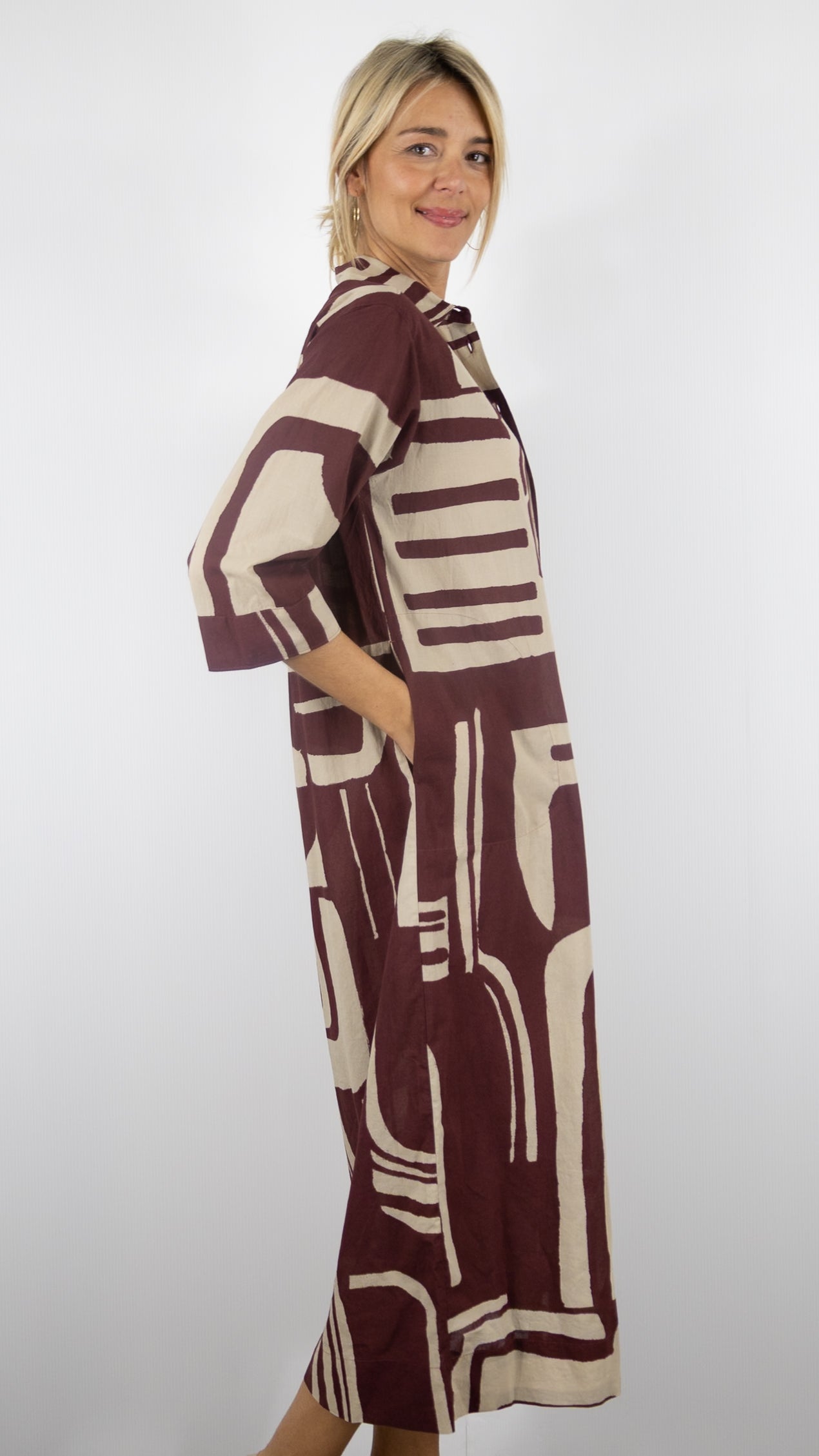 ROBE LONGUE IMPRIMEE EN COTON#COLOR_01/NATURAL BROWN