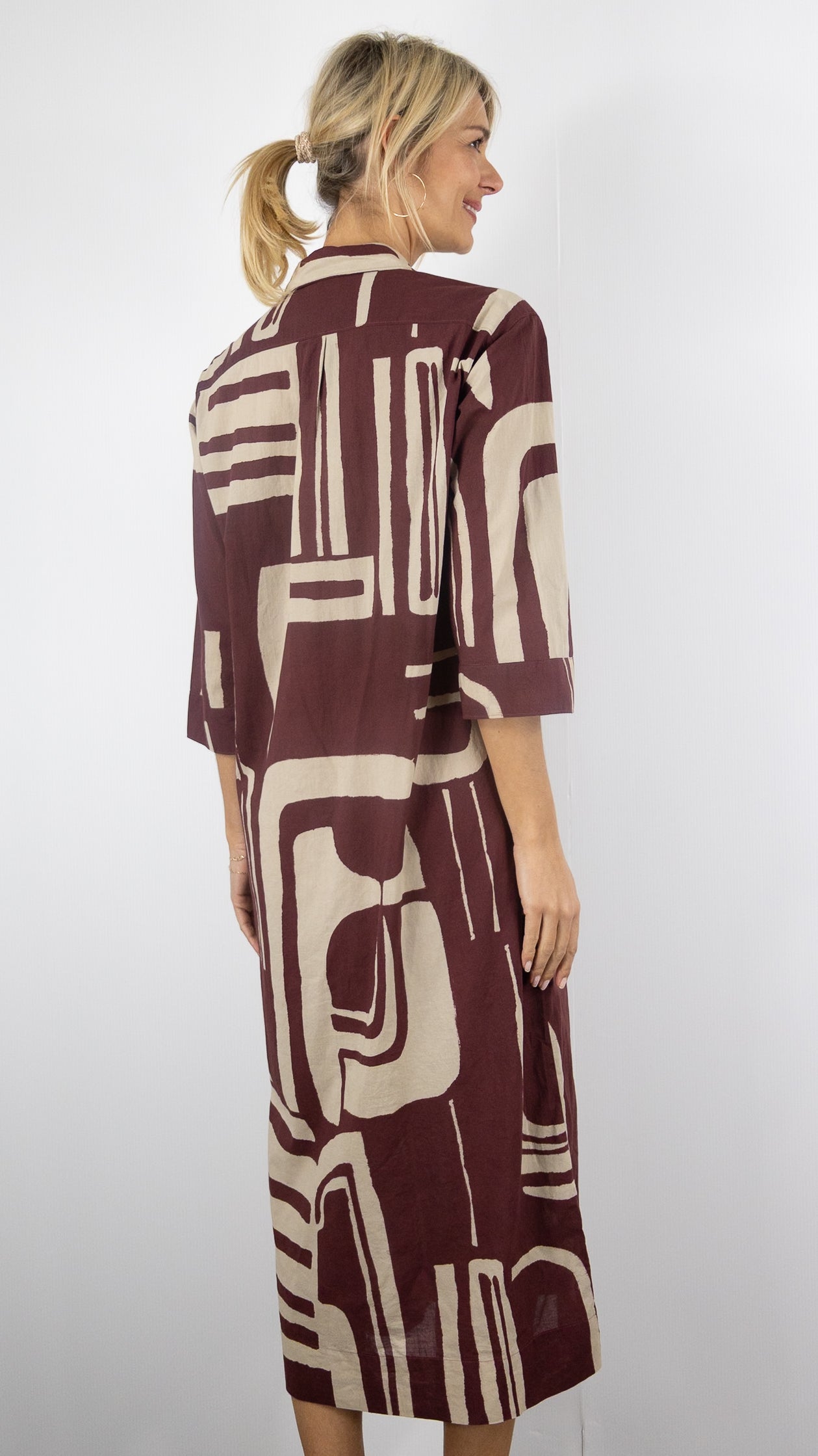 ROBE LONGUE IMPRIMEE EN COTON#COLOR_01/NATURAL BROWN