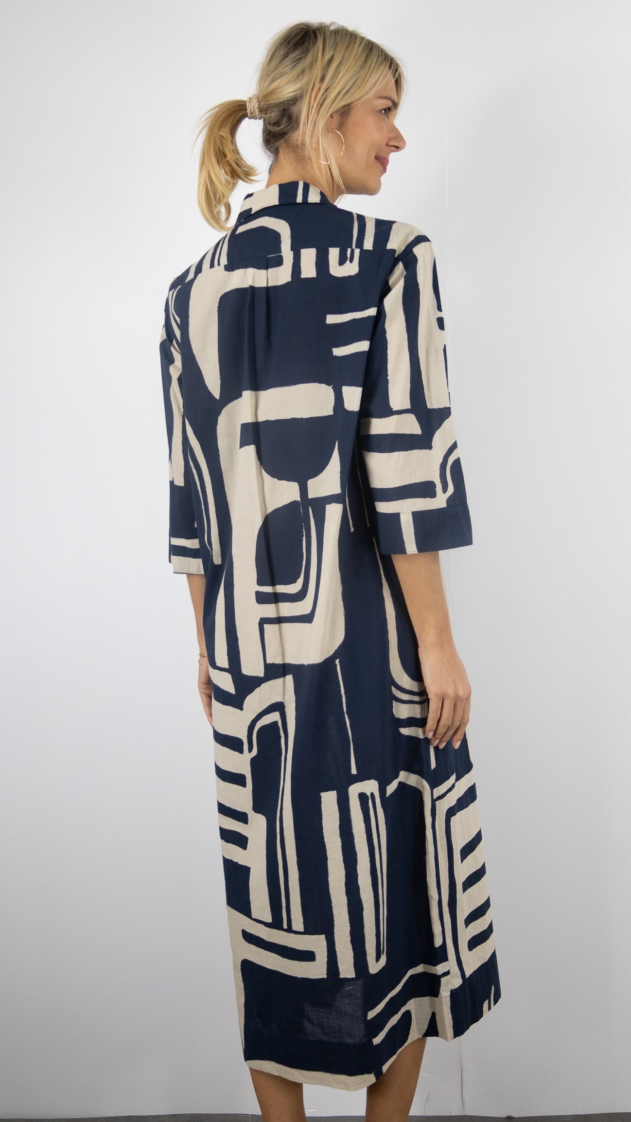 ROBE LONGUE IMPRIMEE EN COTON#COLOR_02/NATURAL NAVY