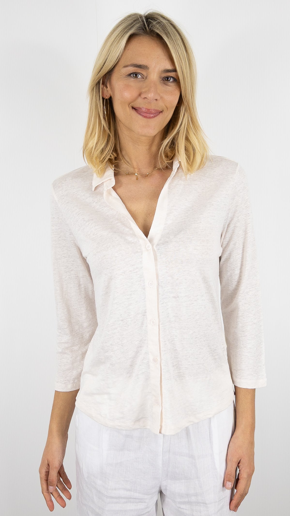 TEE-SHIRT POLO EN LIN MAJESTIC M011/FCH079#COLOR_104/CREAM