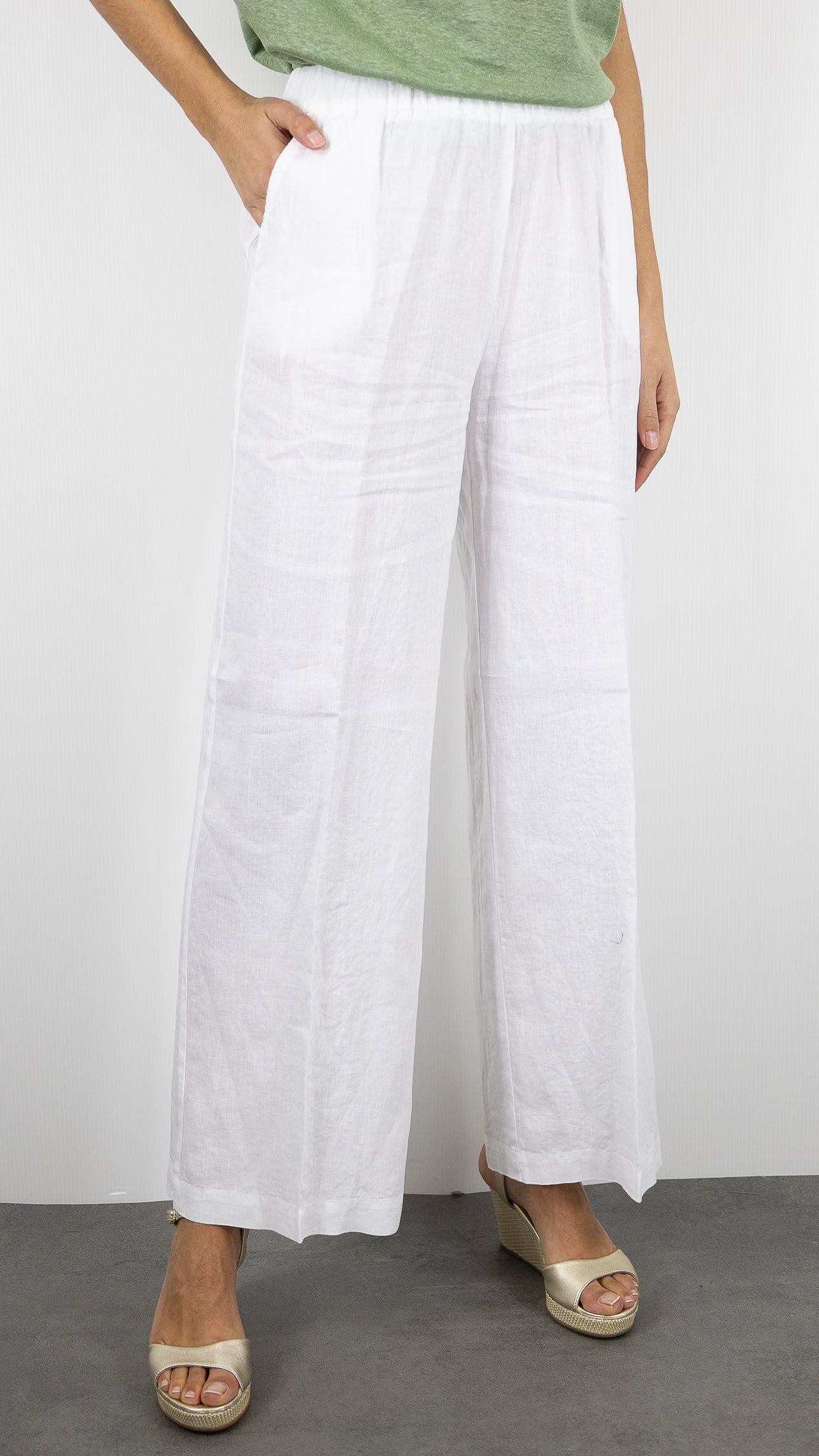 PANTALON large en lin pour femme ROSSO 35 N1774PA/8000#COLOR_701/BLANC
