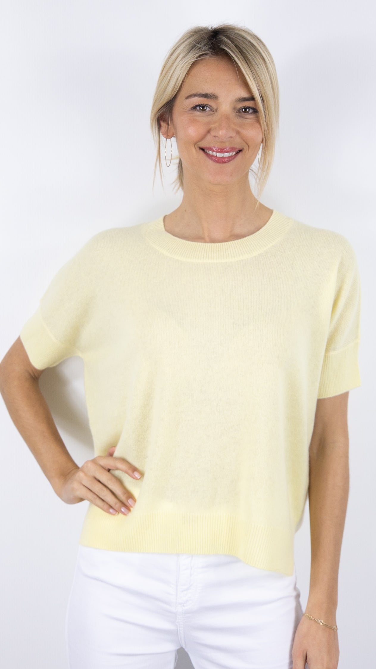 PULL CACHEMIRE MANCHES COURTES FEMME#COLOR_1367/POMELO JAUNE