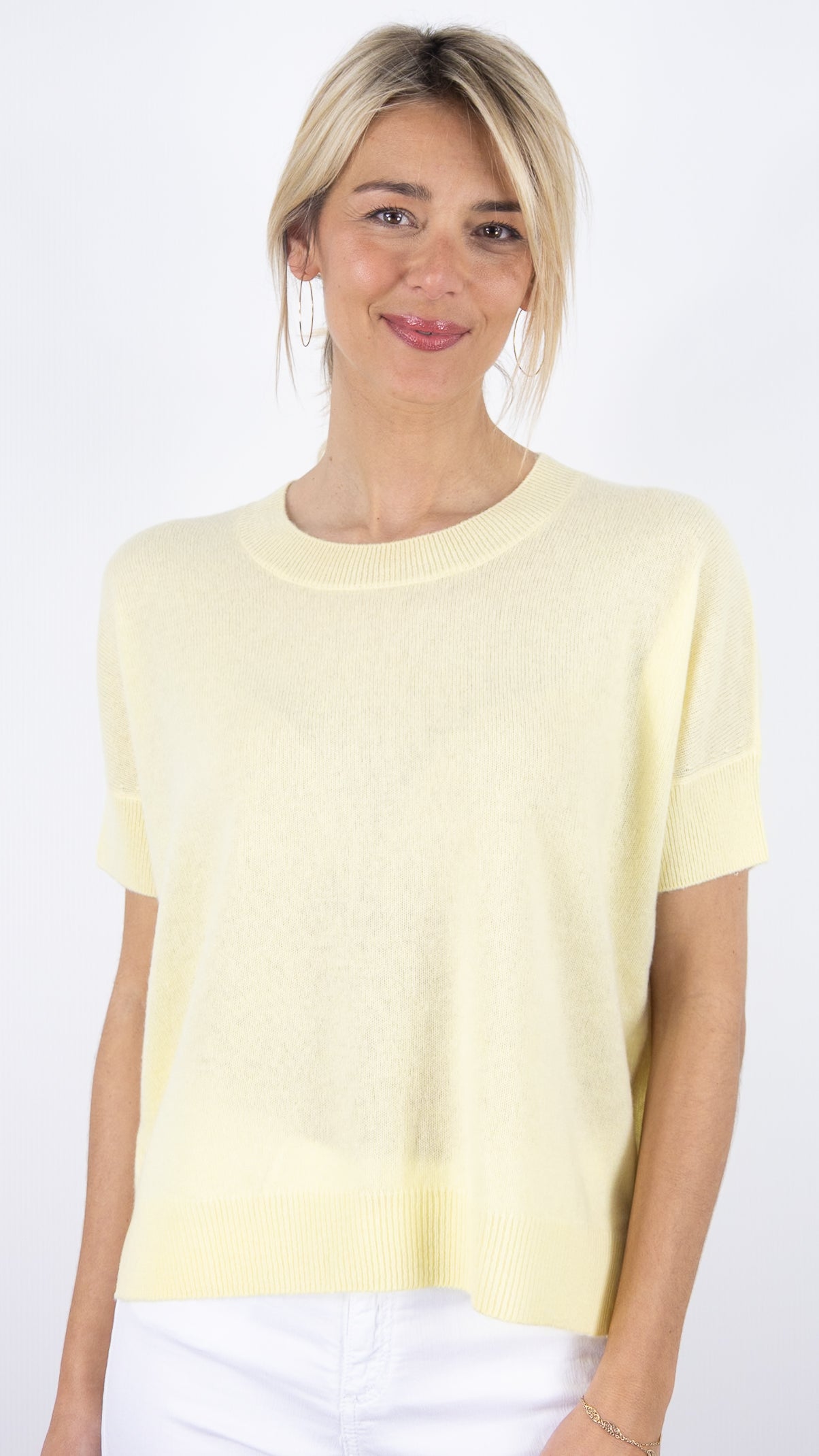 PULL CACHEMIRE MANCHES COURTES FEMME#COLOR_1367/POMELO JAUNE