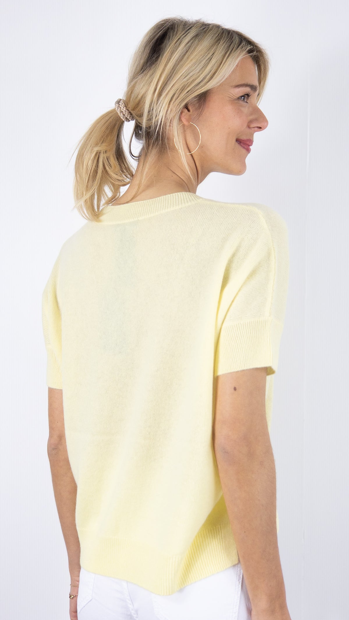PULL CACHEMIRE MANCHES COURTES FEMME#COLOR_1367/POMELO JAUNE