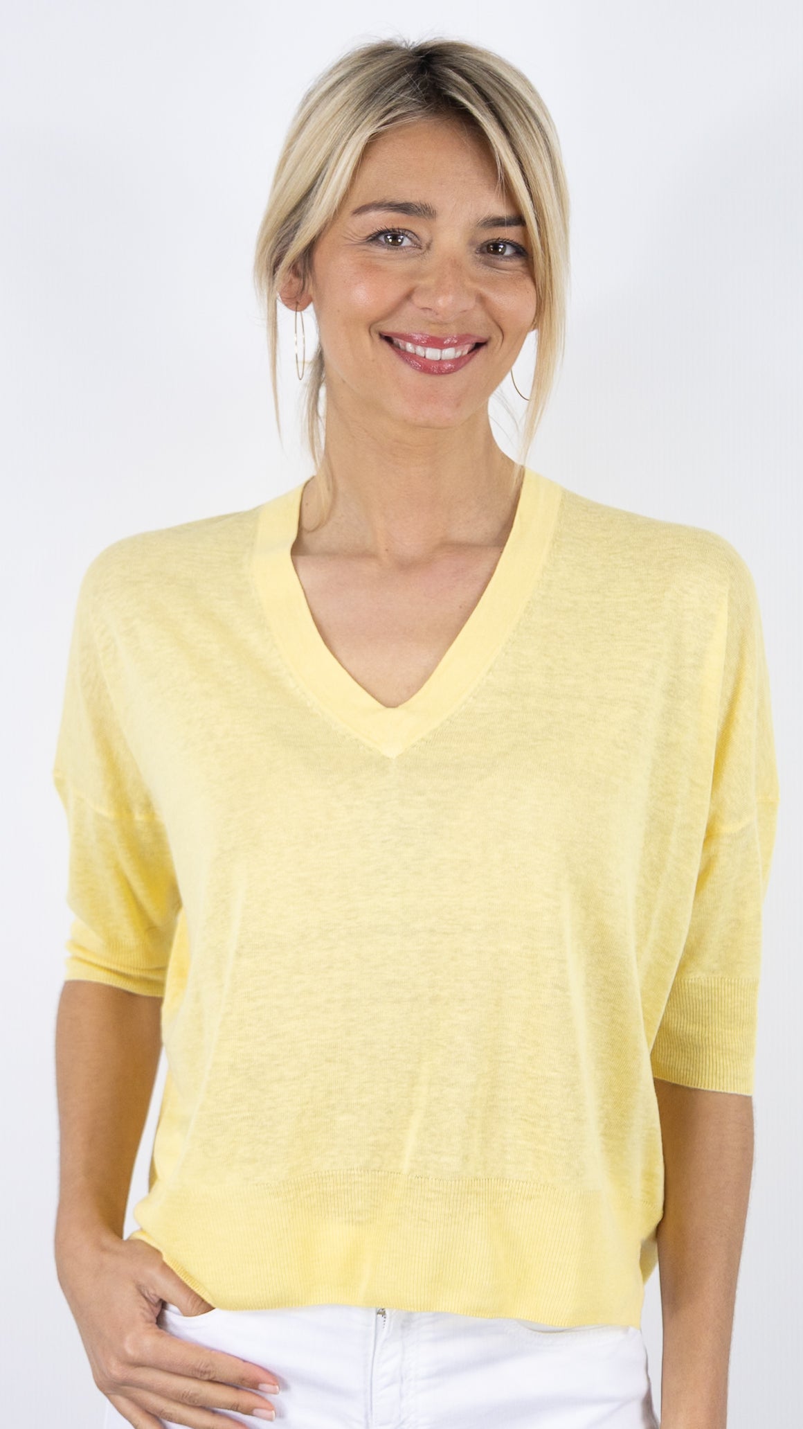 PULL OVERSIZE EN SOIE ET LIN ESTHEME F2483EG#COLOR_25008/MAIS JAUNE