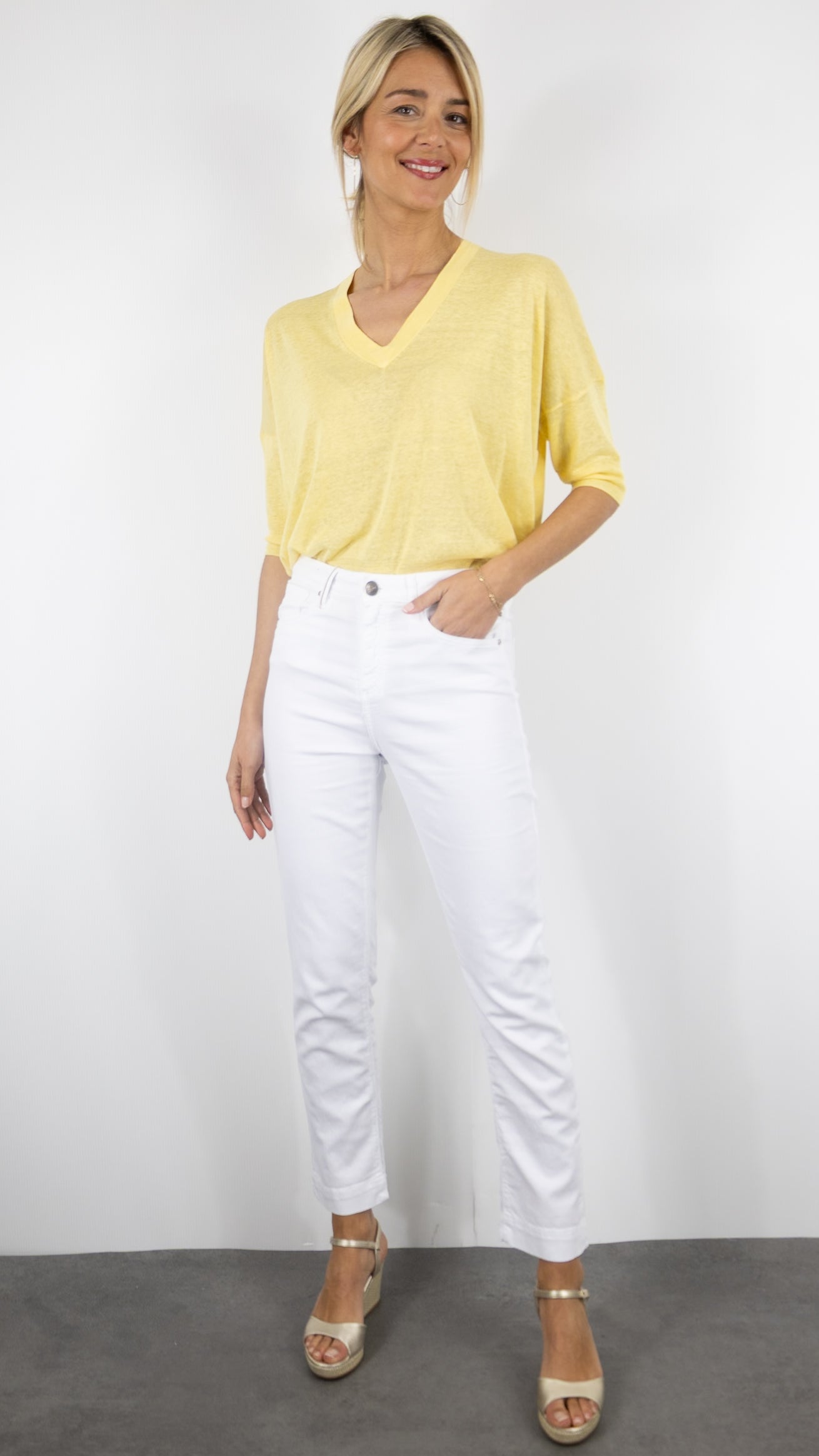 PULL OVERSIZE EN SOIE ET LIN ESTHEME F2483EG#COLOR_25008/MAIS JAUNE