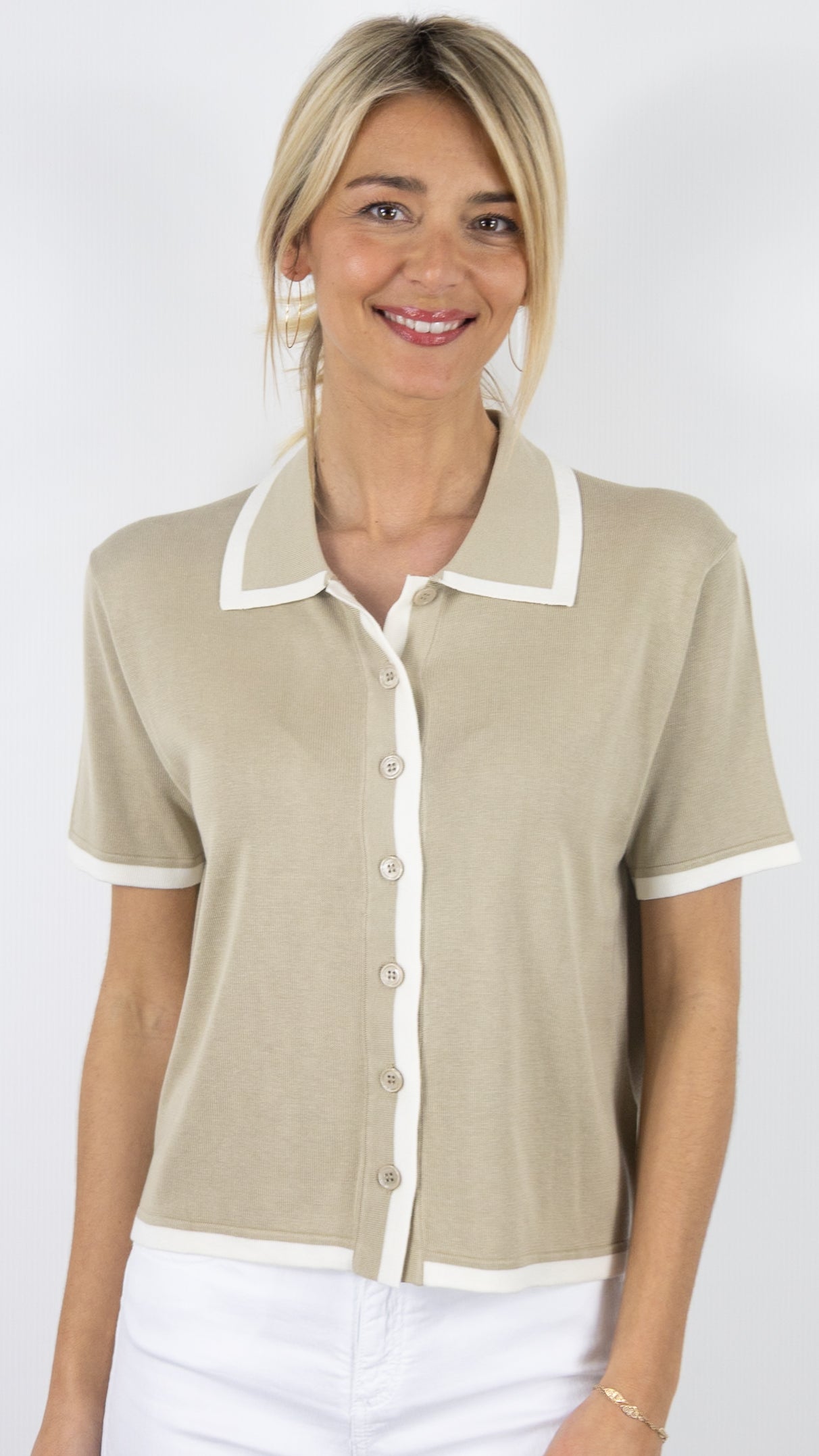 GILET POLO EN SOIE TAUPE ESTHEME F2613S