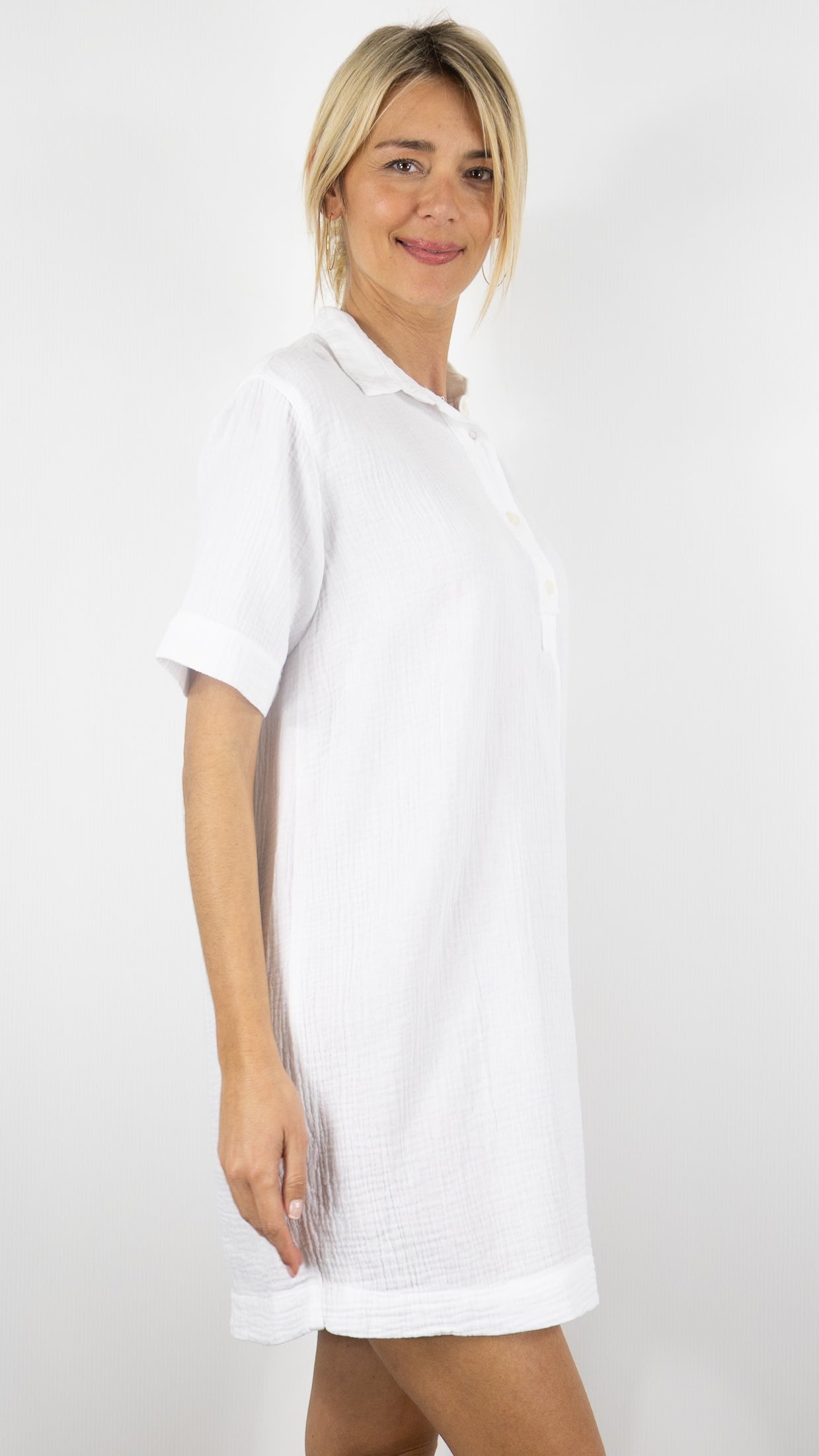 ROBE CHEMISE EN GAZE DE COTON BLANC DENIM STUDIO RIM DOUBLE