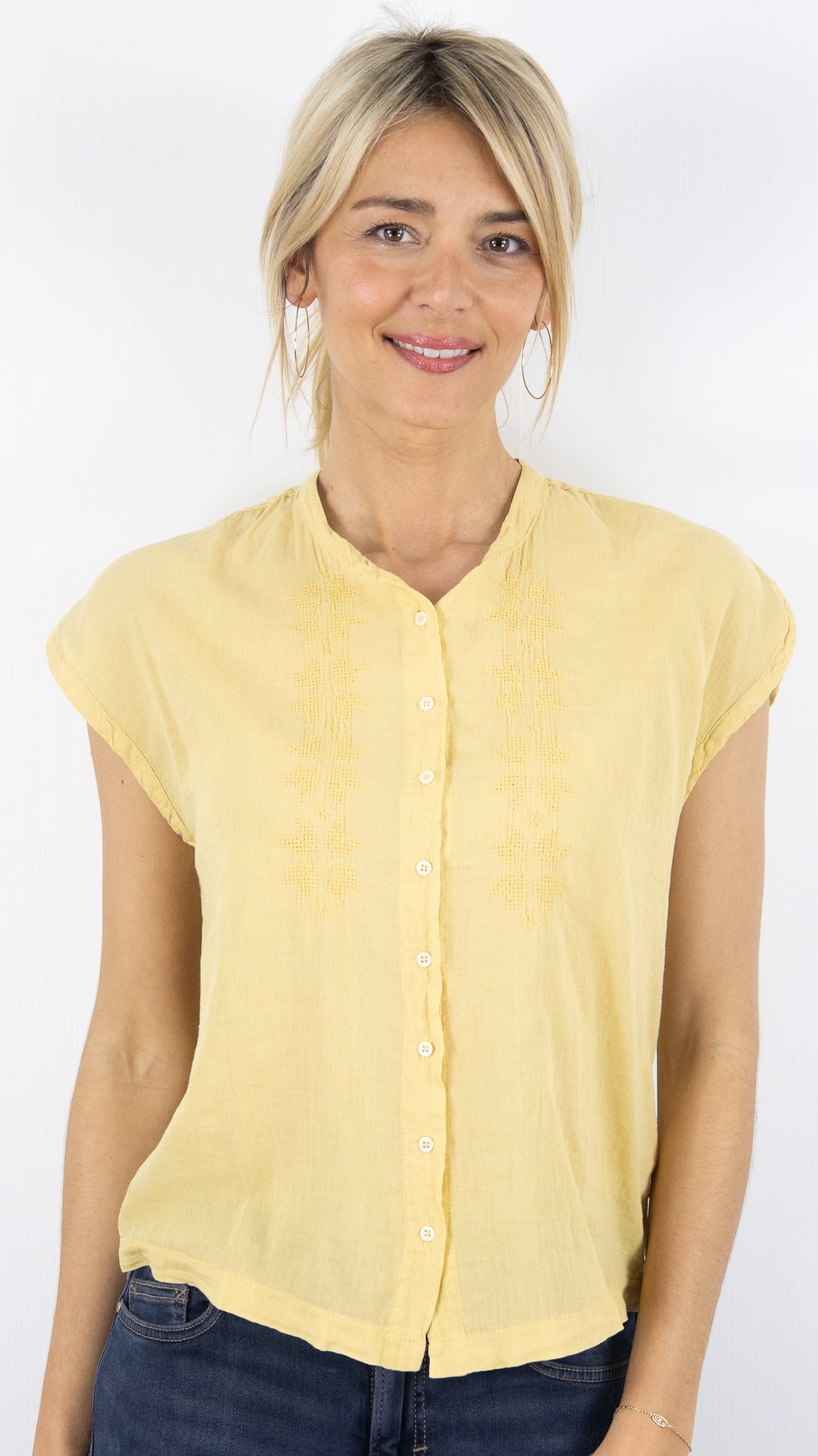TEE SHIRT EN BRODE SANS MANCHES 100% COTON BLANC POUR FEMME TEZA HARTFORD#COLOR_04/CORN JAUNE