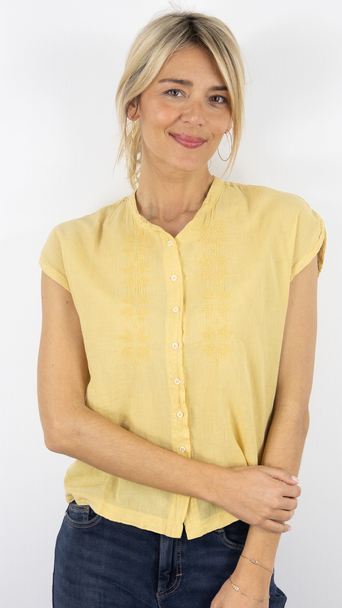 TEE SHIRT EN BRODE SANS MANCHES 100% COTON BLANC POUR FEMME TEZA HARTFORD#COLOR_04/CORN JAUNE