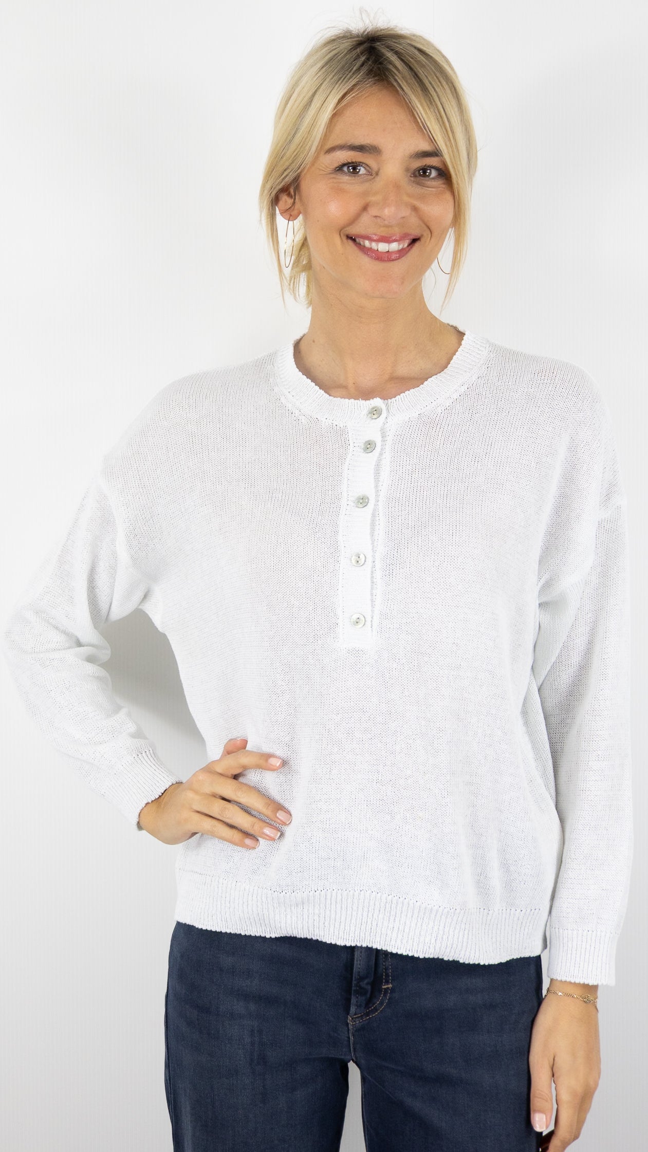 PULL LEGER COL BOUTONNE FEMME ALEXANDRE LAURENT M8220#COLOR_BLANC