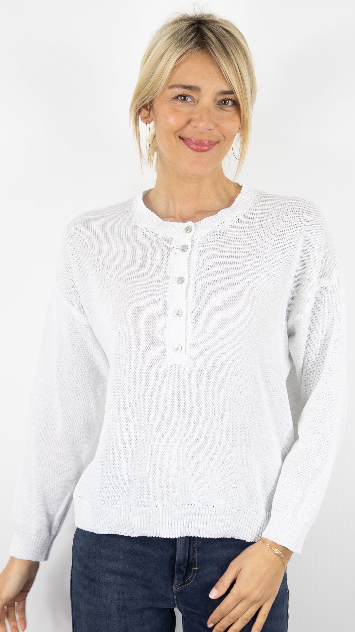 PULL LEGER COL BOUTONNE FEMME ALEXANDRE LAURENT M8220#COLOR_BLANC