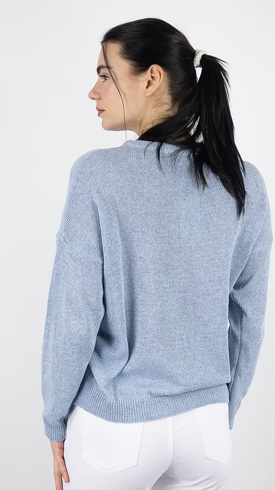 PULL LEGER COL BOUTONNE FEMME ALEXANDRE LAURENT M8220#COLOR_CIEL