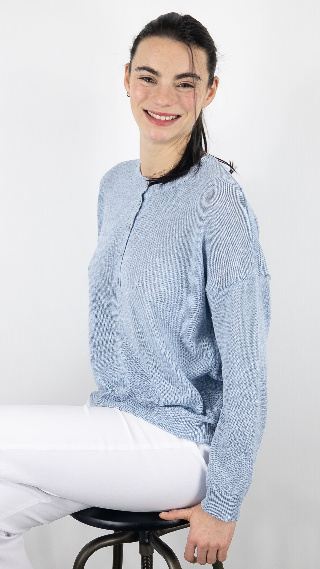 PULL LEGER COL BOUTONNE FEMME ALEXANDRE LAURENT M8220#COLOR_CIEL