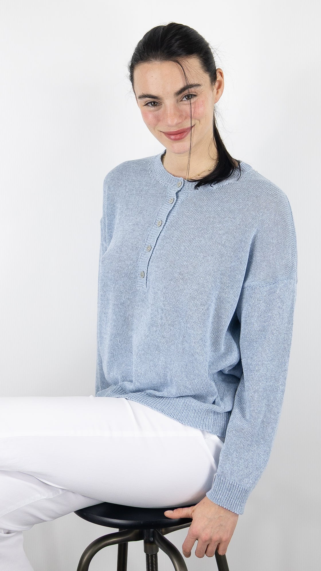 PULL LEGER COL BOUTONNE FEMME ALEXANDRE LAURENT M8220#COLOR_CIEL