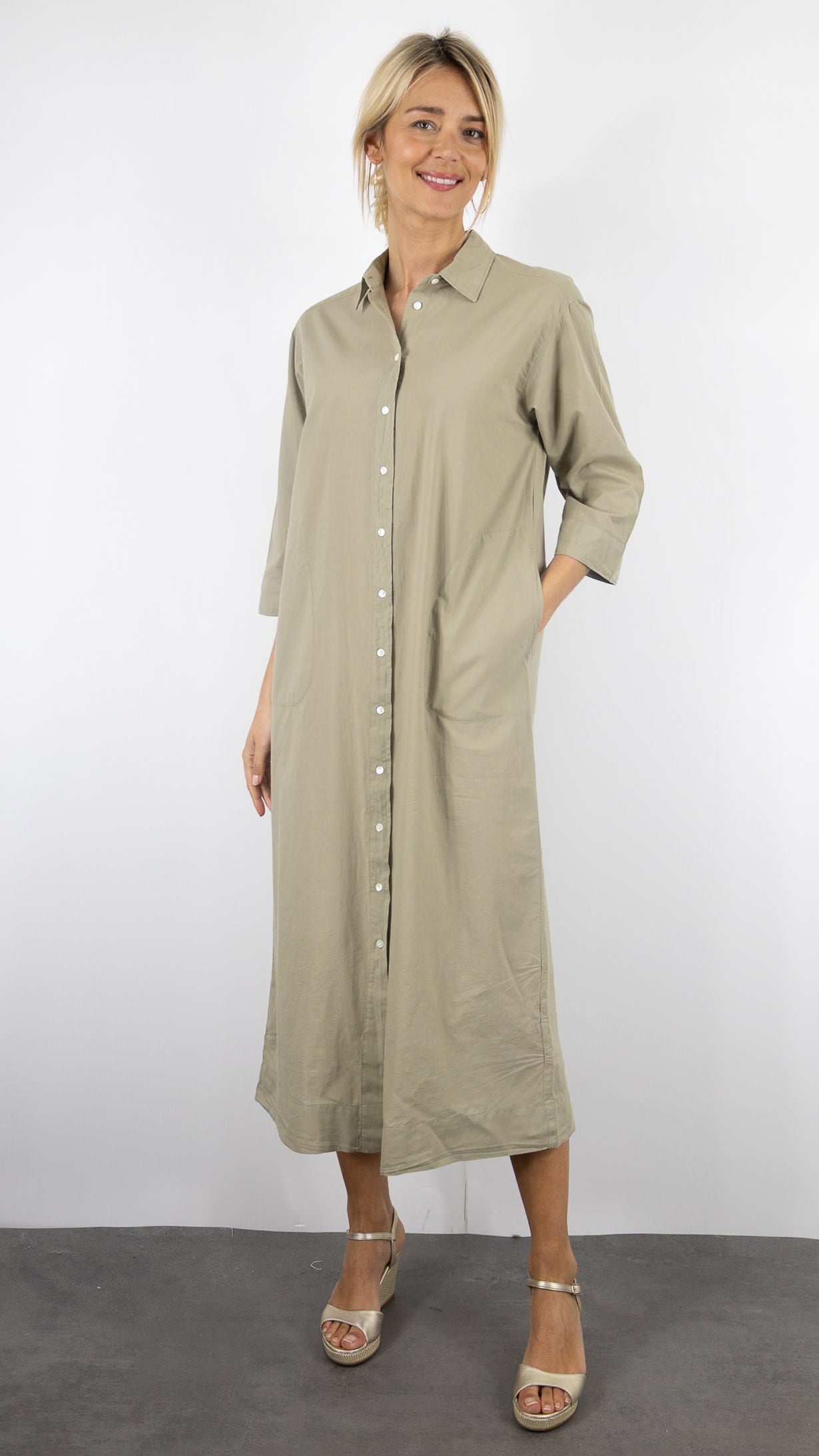 ROBE CHEMISE LONGUE EN COTON SAFARI KAKI HARTFORD REFLEXION