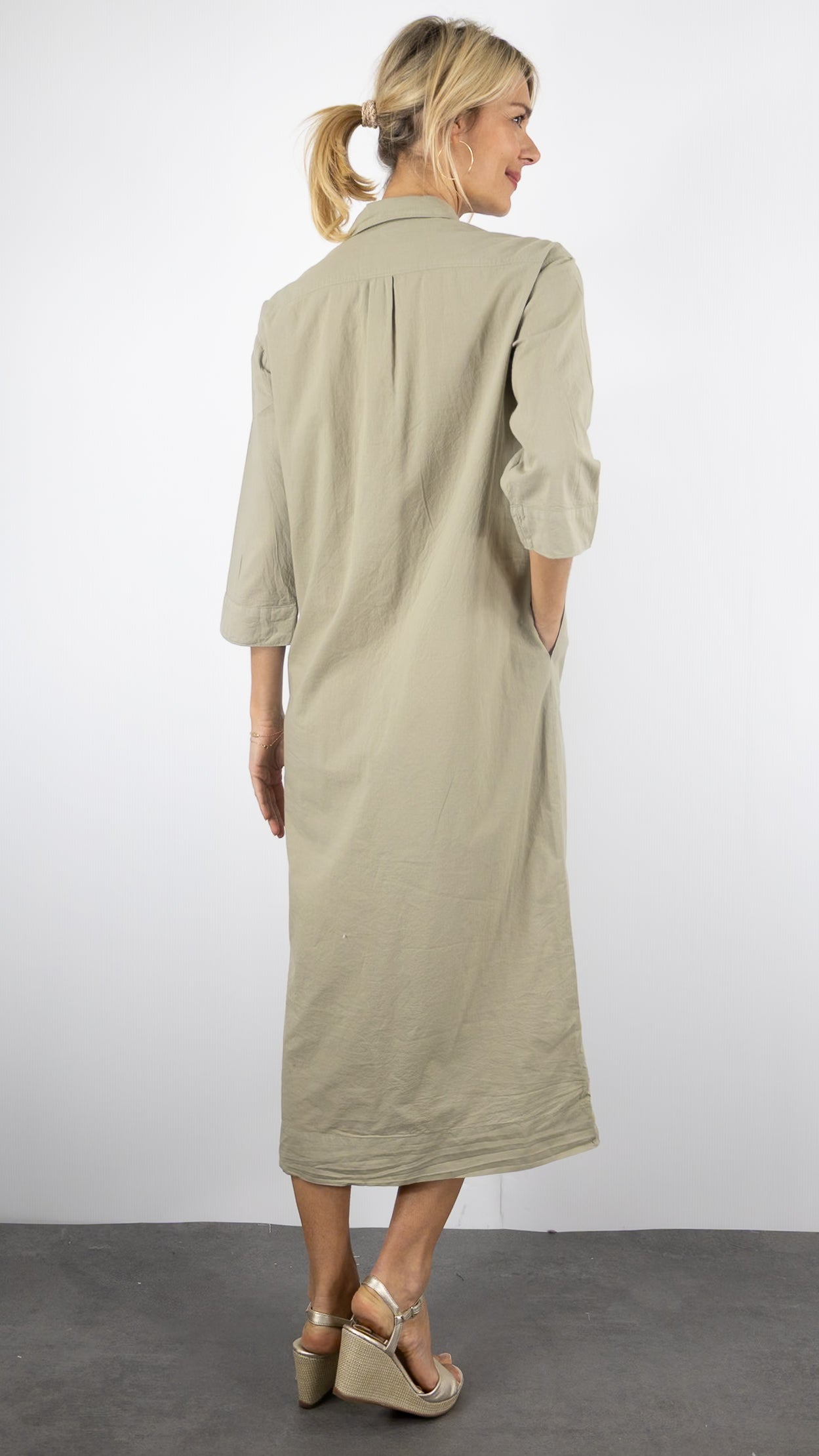 ROBE CHEMISE LONGUE EN COTON SAFARI KAKI HARTFORD REFLEXION