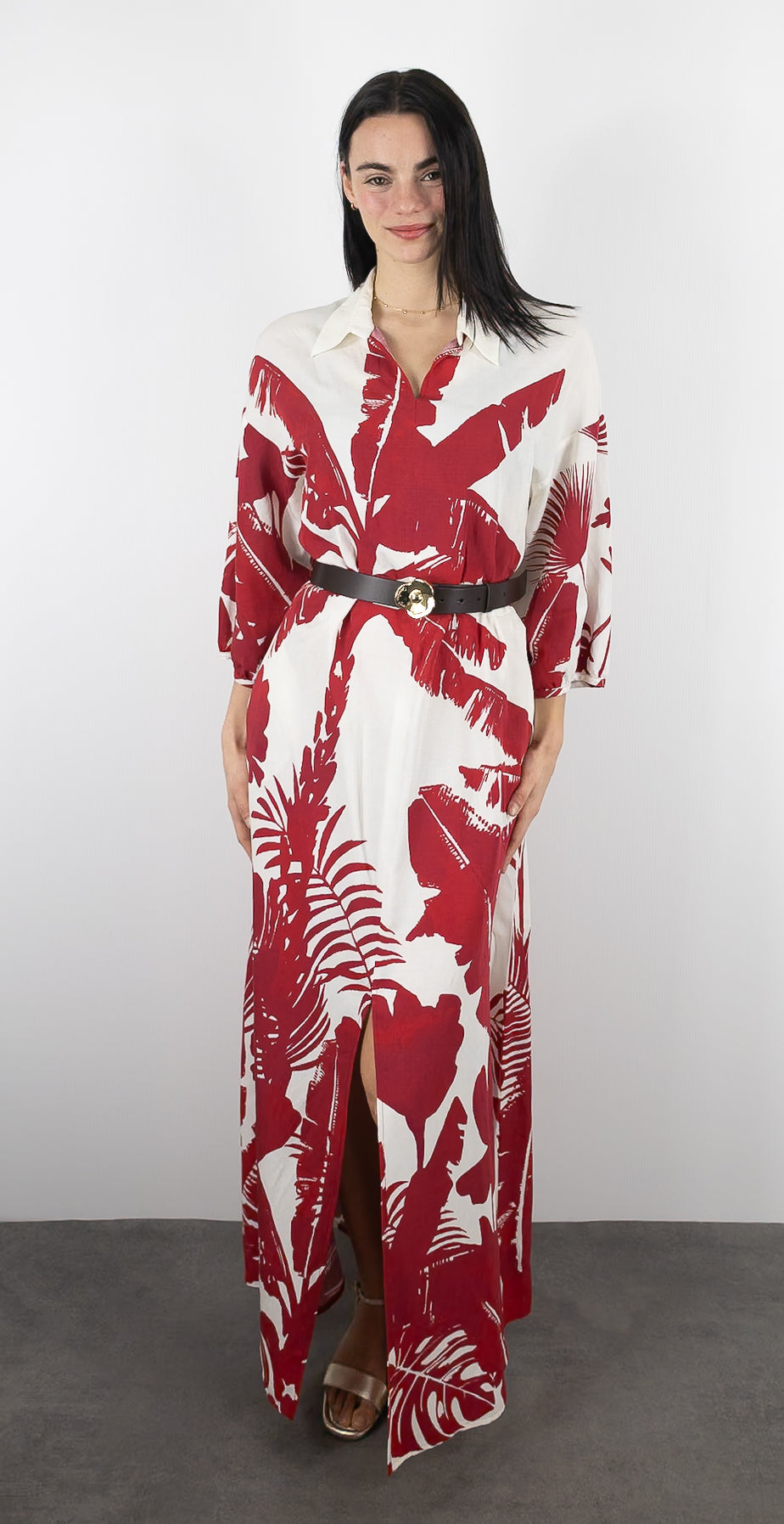 ROBE LONGUE IMPRIME BOTANIQUE BORDEAUX ECRU CAROLINE BISS 1188