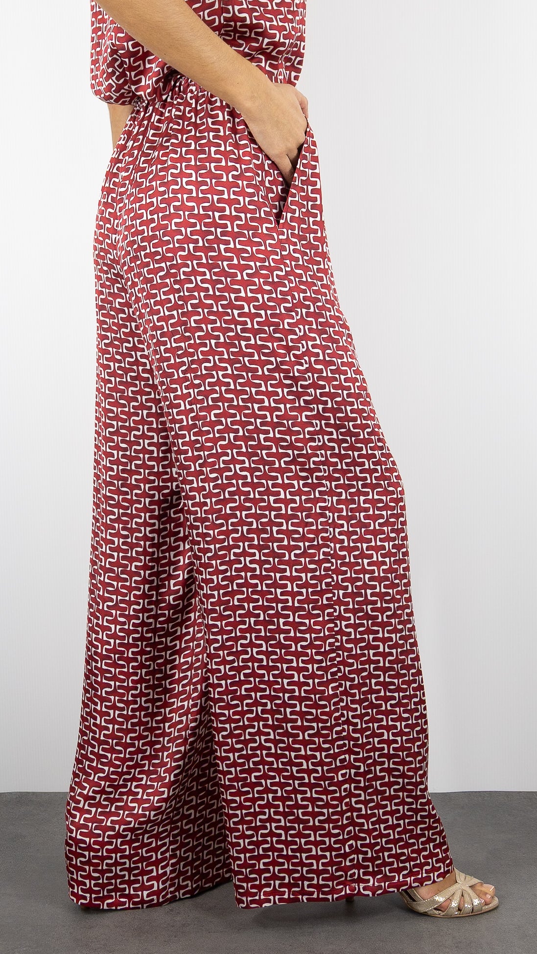 PANTALON FLUIDE IMPRIME BORDEAUX ECRU CAROLINE BISS 1585