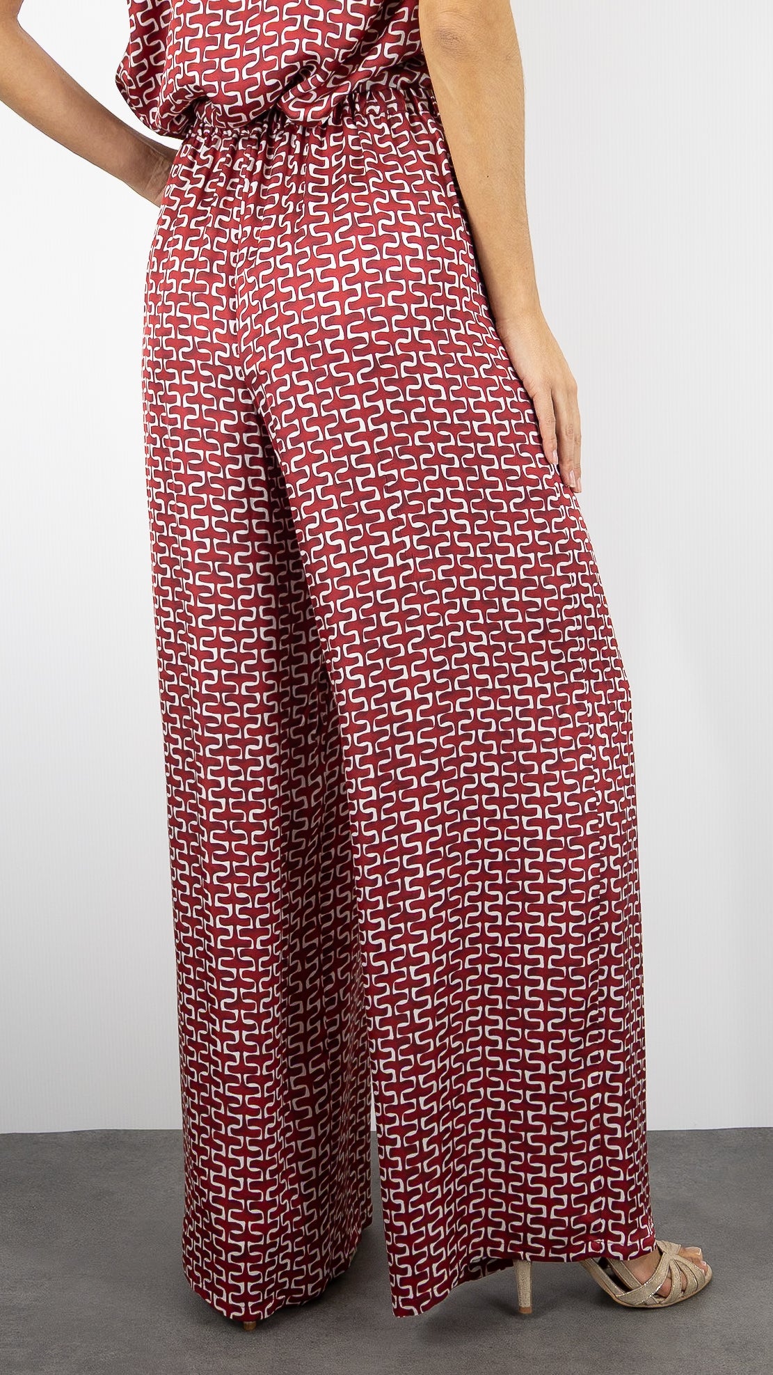 PANTALON FLUIDE IMPRIME BORDEAUX ECRU CAROLINE BISS 1585