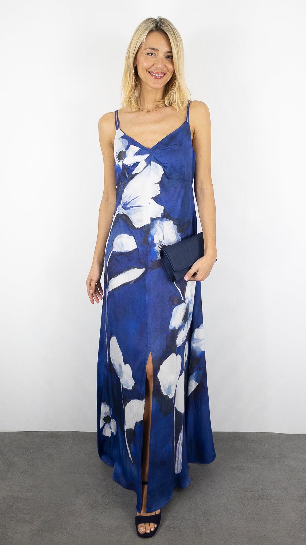 ROBE LONGUE A BRETELLES BLEU CAROLINE BISS 1181