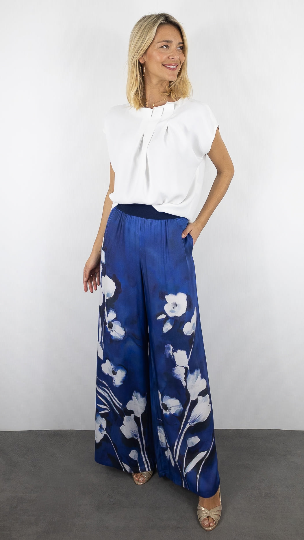 PANTALON PALAZZO IMPRIME AQUARELLE BLEU CAROLINE BISS 1583