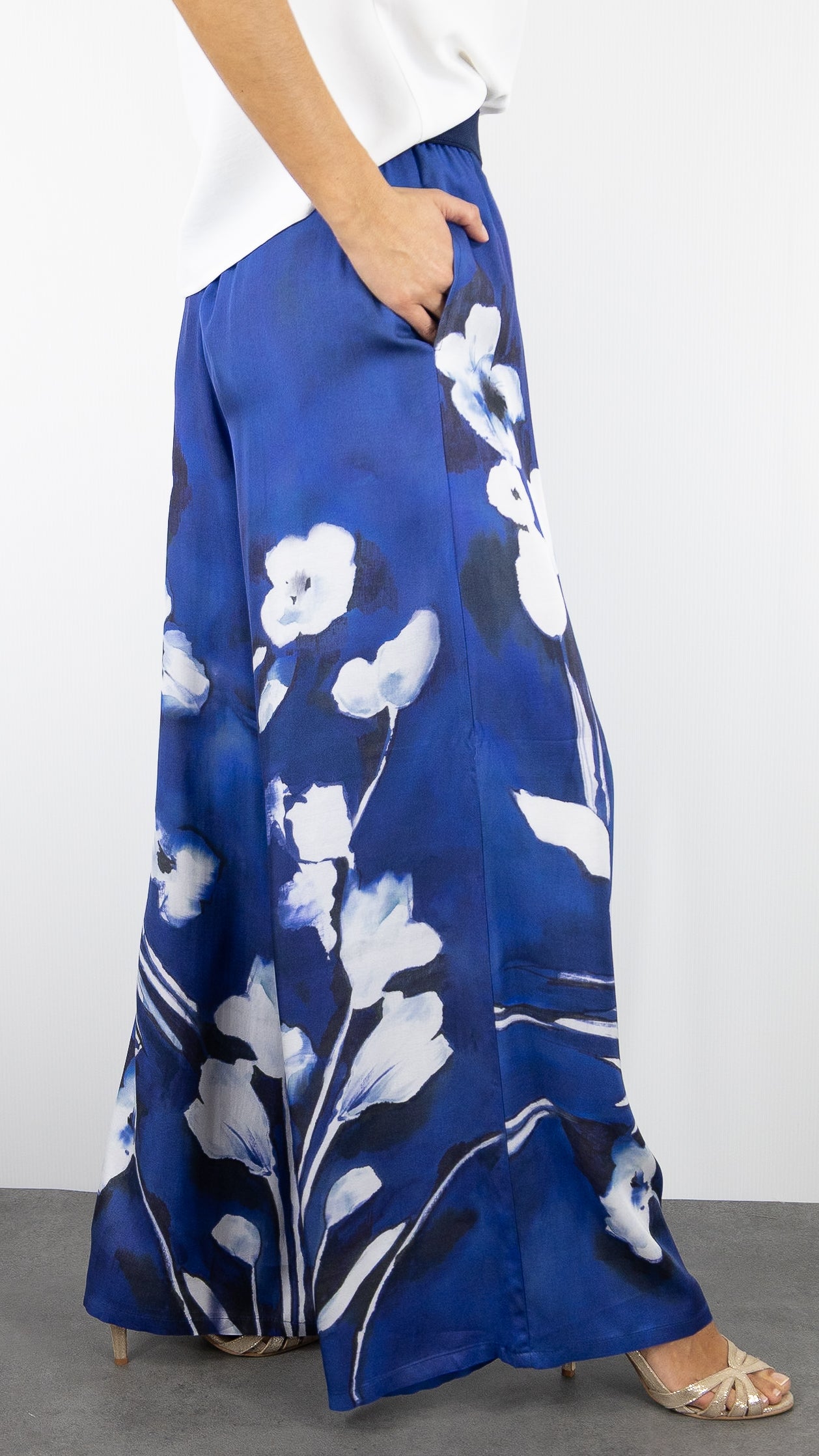 PANTALON PALAZZO IMPRIME AQUARELLE BLEU CAROLINE BISS 1583