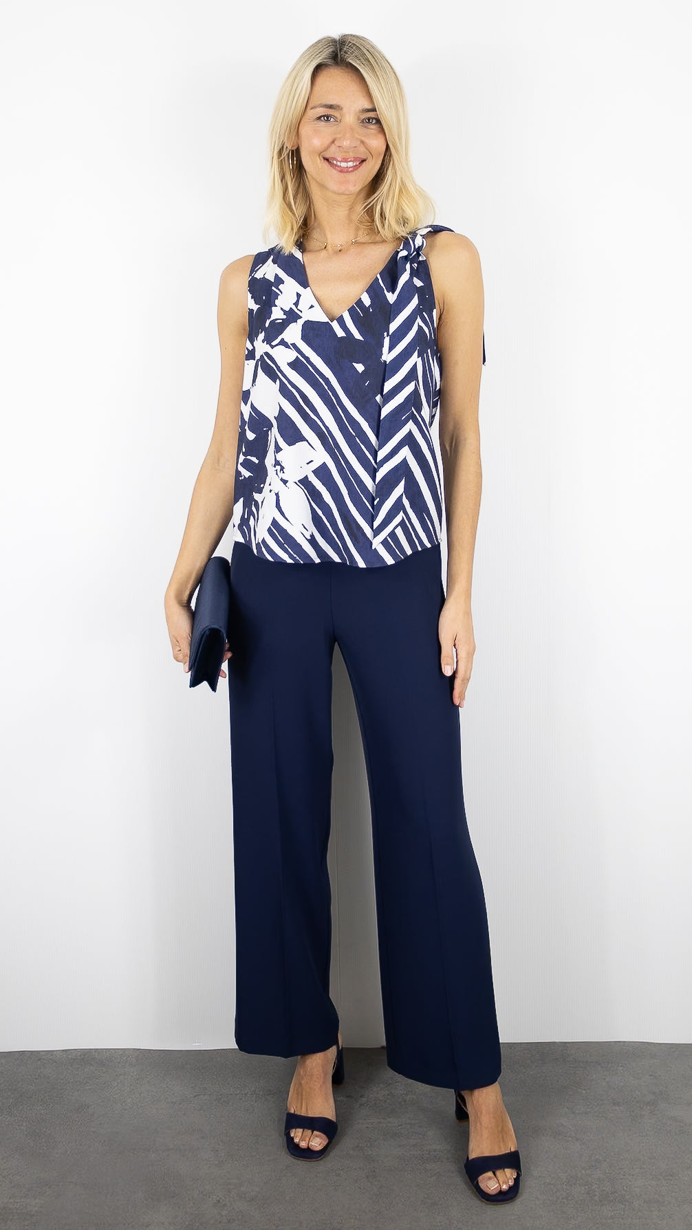 BLOUSE DEBARDEUR FLUIDE MARINE ECRU CAROLINE BISS 1673