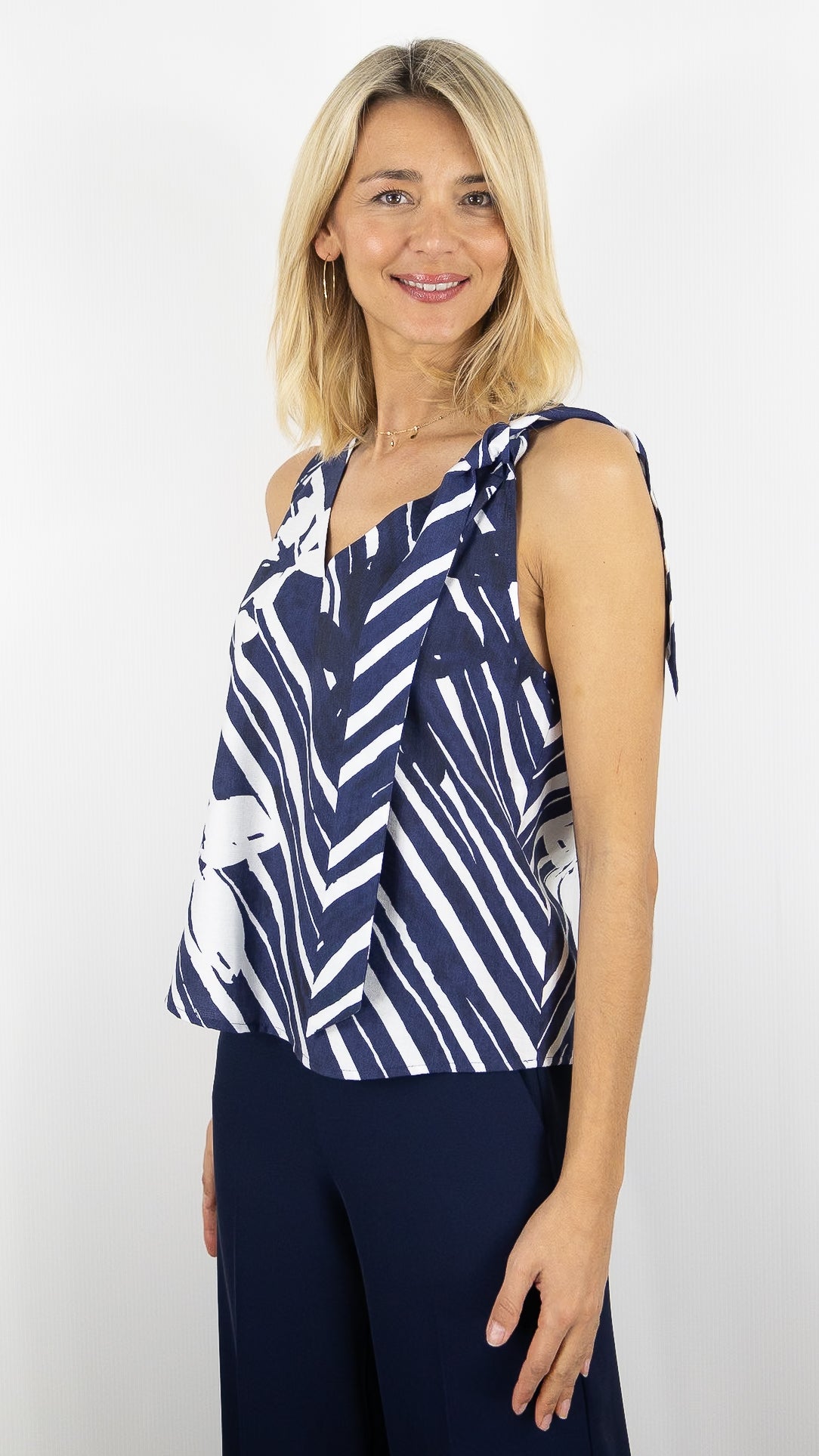 BLOUSE DEBARDEUR FLUIDE MARINE ECRU CAROLINE BISS 1673